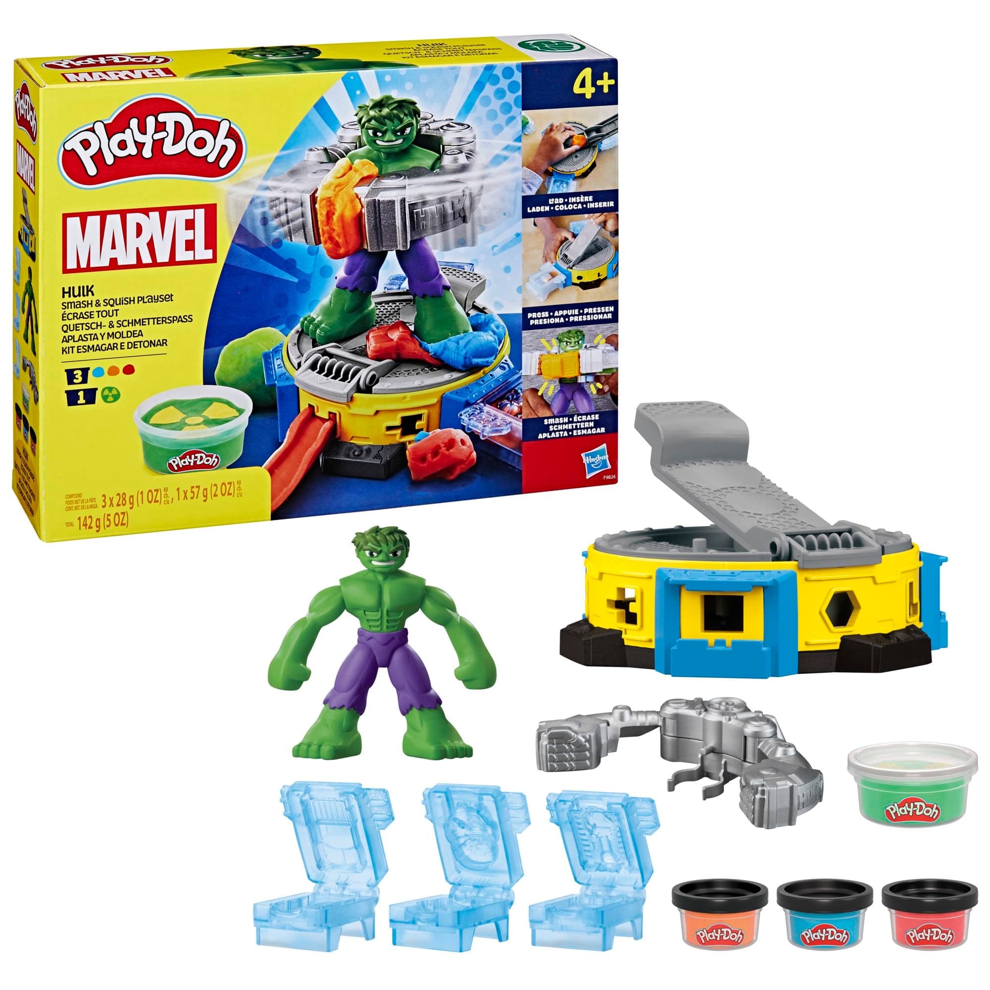 Marvel Hulk Smash & Squish Kids Playset with Bendy Action Figure and Accessories, Imagination Toys for Boys and Girls 4 and Up