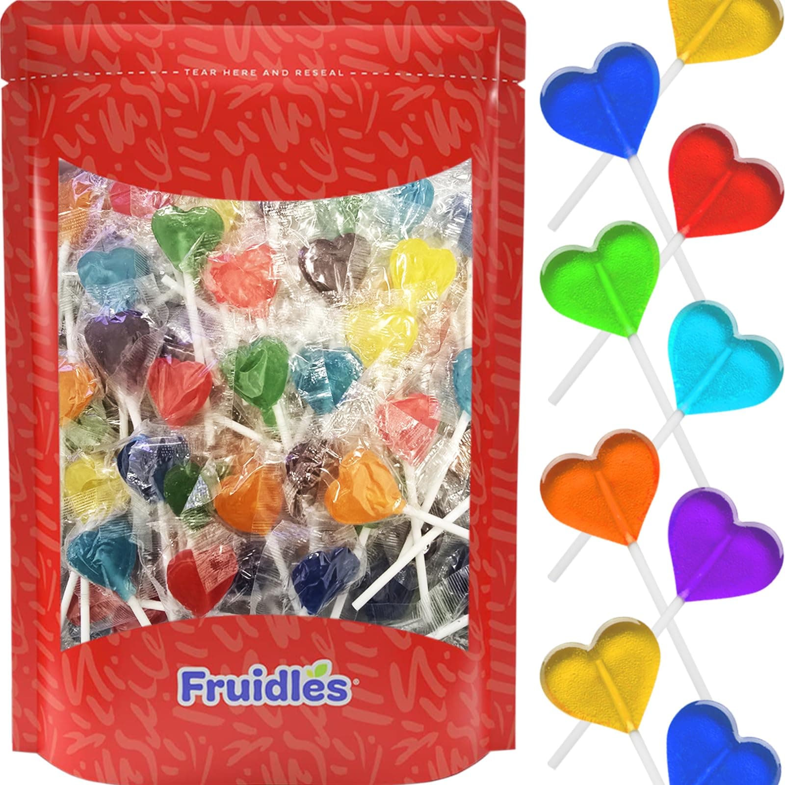 Fruidles Lollipops Mini Heart Shaped Flavored Delicious Lollipop, Individually Wrapped, 5g Lollipop (1200 Lollipops, Heart Flavor Mix)