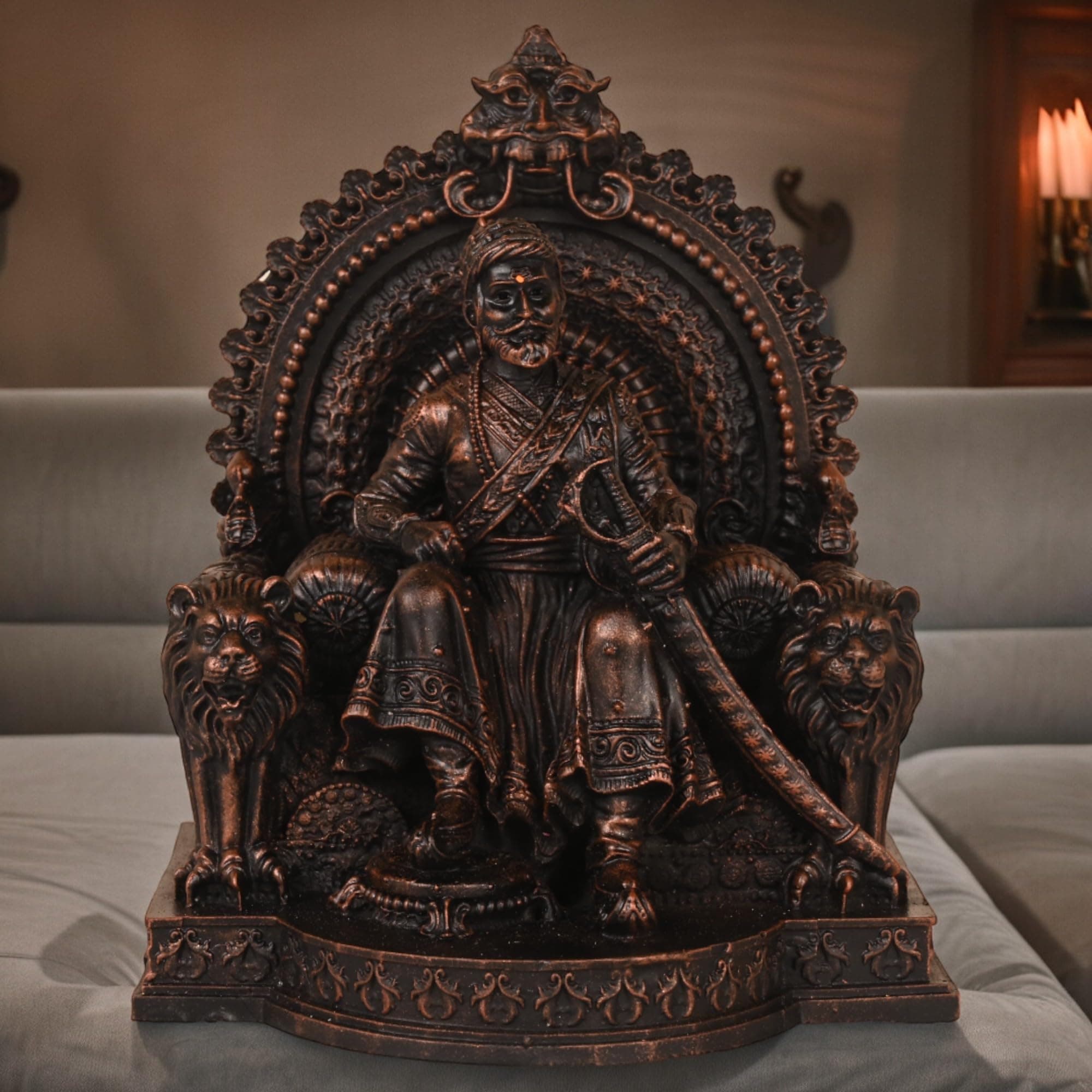 Sihasan Shivaji Maharaj Idol Perfect for Car Dashboard and House Warming Antic Silver