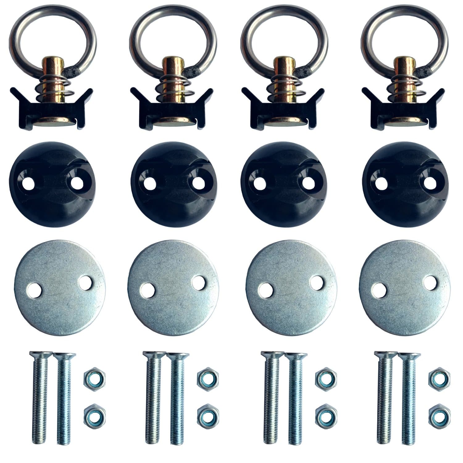 4 Pack Round Anchor Point Tie Down Kit, Bolt On Fitting Kit with Quick Release Tie Down Anchor