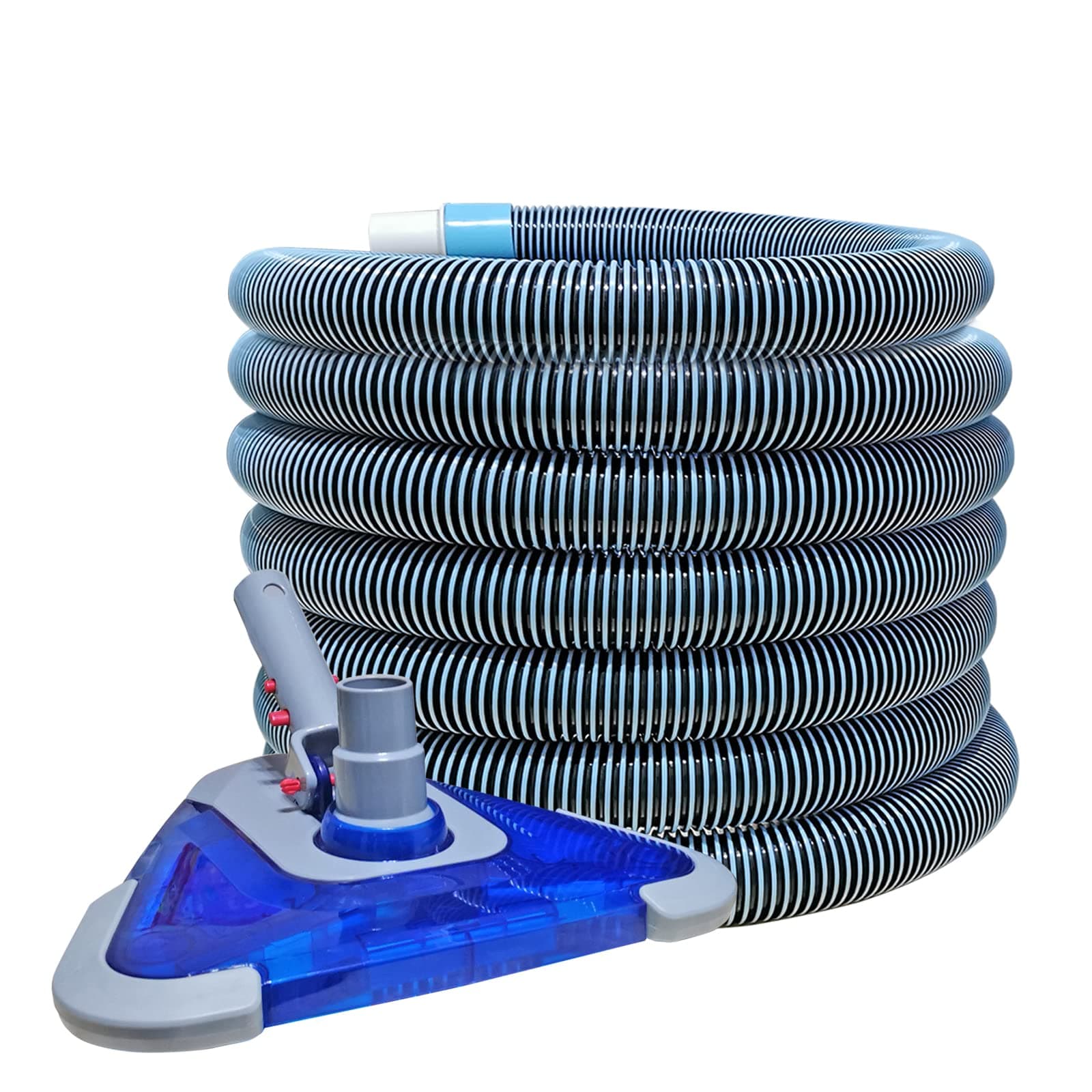 POOLWHALE Professional 1-1/2-Inch x 24-Feet Swimming Pool Vacuum Hoses with Swivel Cuff and Triangular Weighted Flex Vacuum Head, Perfect for Above Ground and Small Inground Pools