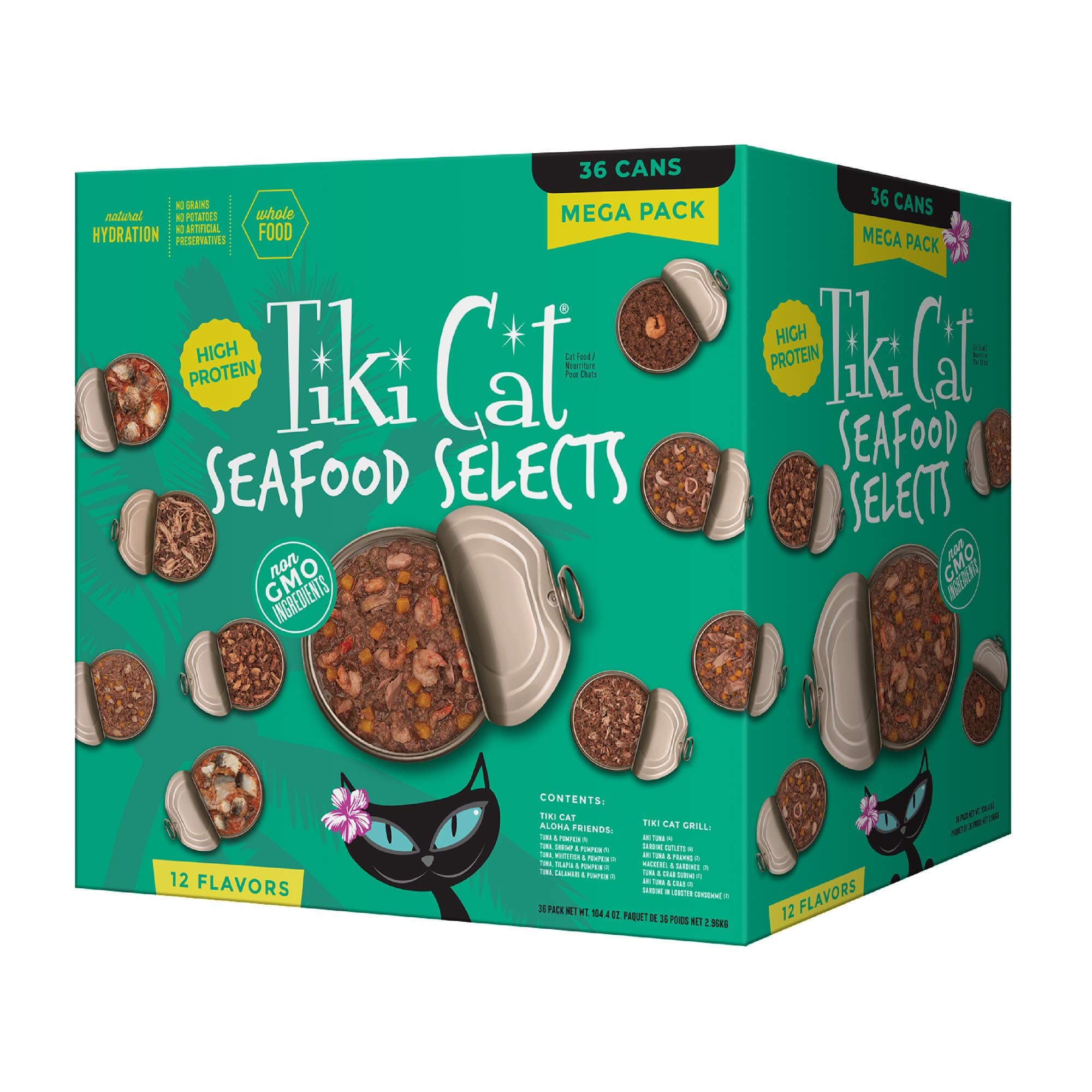 TIKI PETS Cat Favorites Cat Wet Food Whole Foods Variety Pack, Fish 2.8/3 oz Cans (Box of 36)