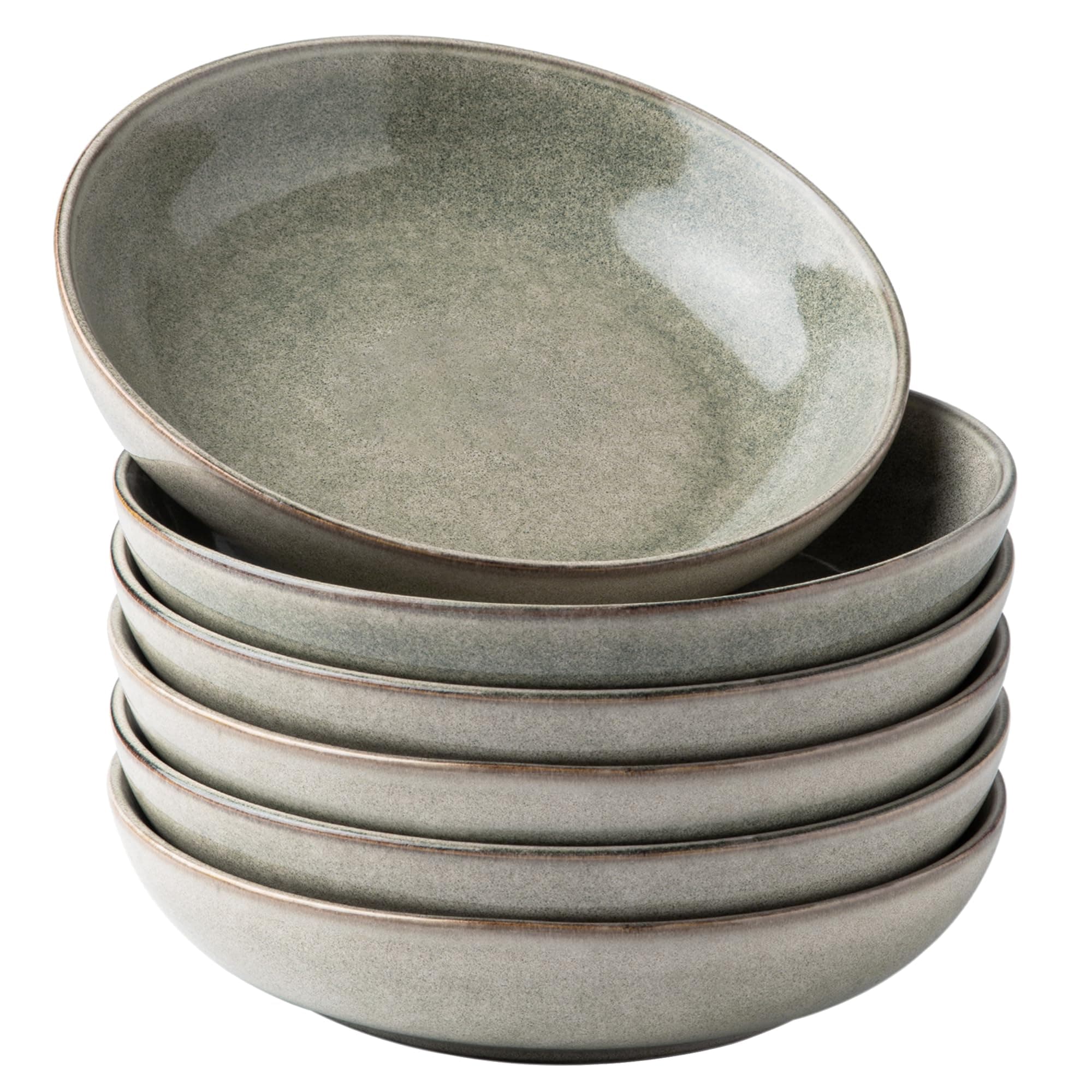 AmorArc 8.5'' Large Pasta Bowls, 36oz Stoneware Pasta Serving Bowls Set of 6 for Kitchen, Wide Bowls for Pasta,Salad,Oatmeal, Microwave Safe, Reactive Glaze