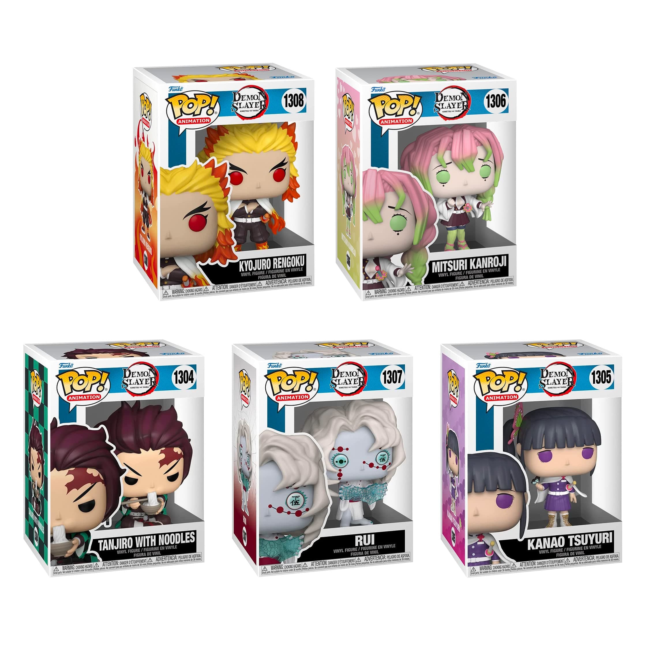 Funko Demon Slayer Pop Bundle - Kamado Tanjiro, Kyojuro Rengoku, Rui, Mitsuri Kanroji, Kanao Tsuyuri