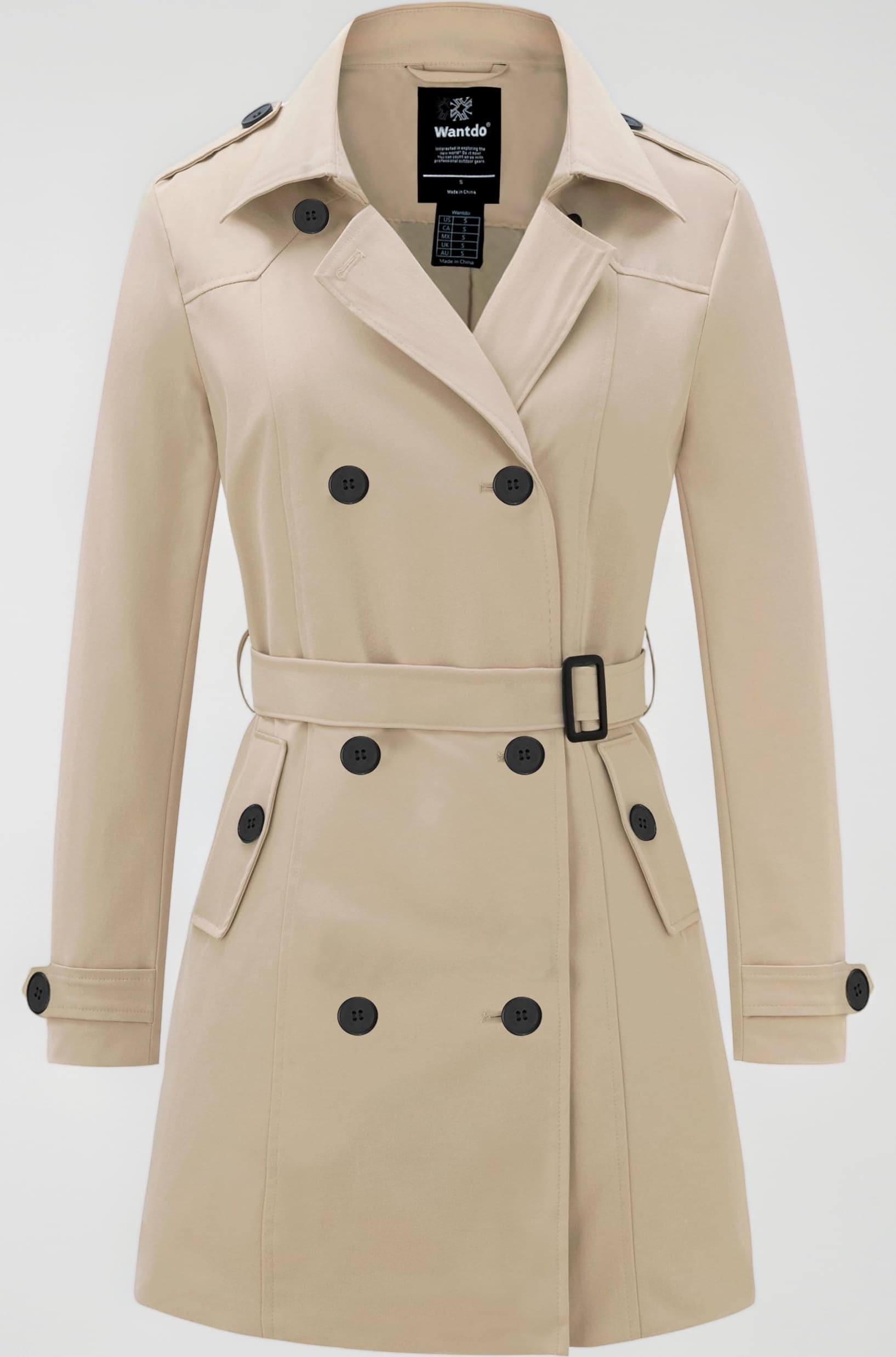 Wantdo Women's Double-Breasted Trench Coat with Belt