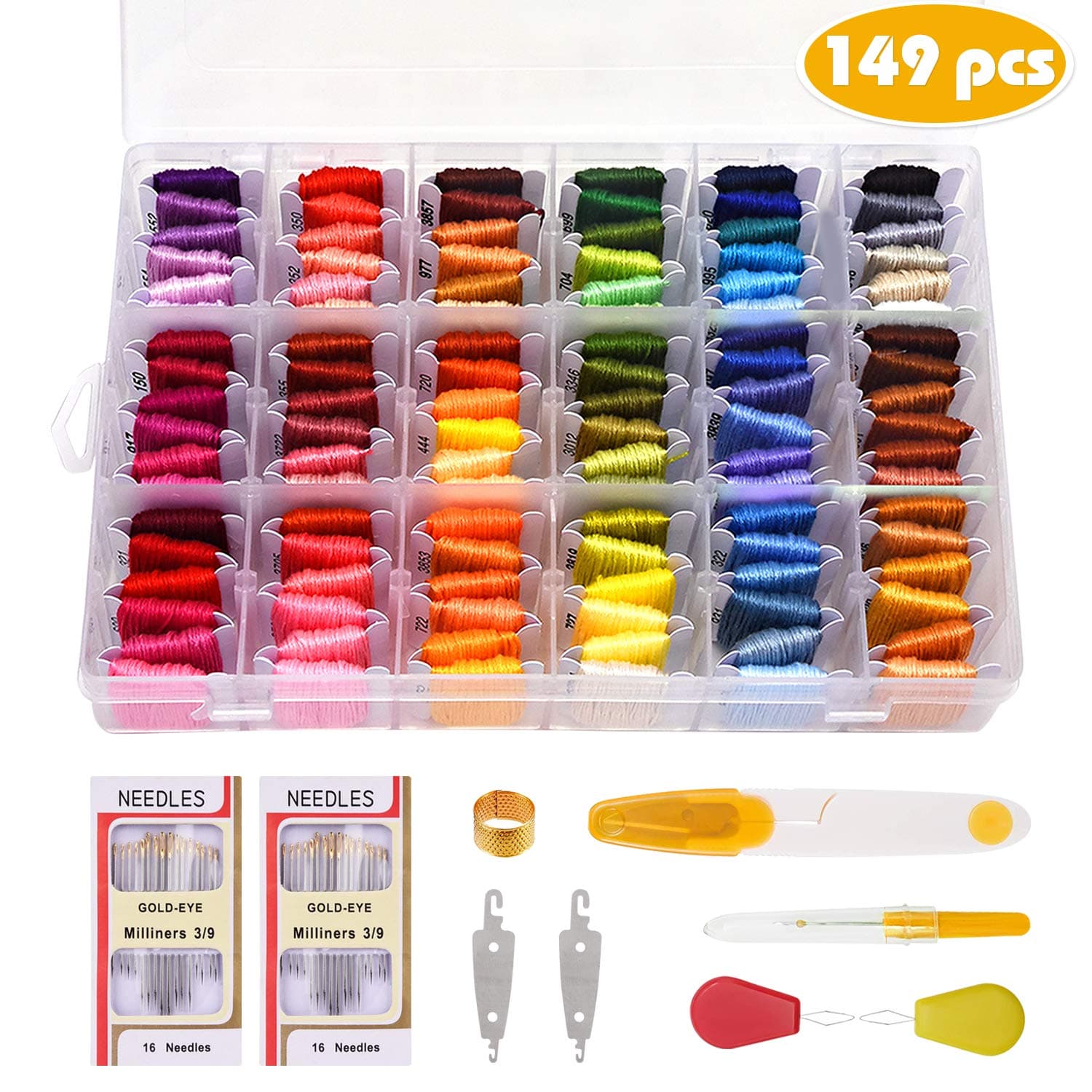 Embroidery Floss Kit for DIY Friendship Bracelet Strings - 149 PCS Craft Threads, 108 Full-Color Cross Stitch Threads and Fabric, Portable Floss Thread Set with Tools Girls Gift for Starters