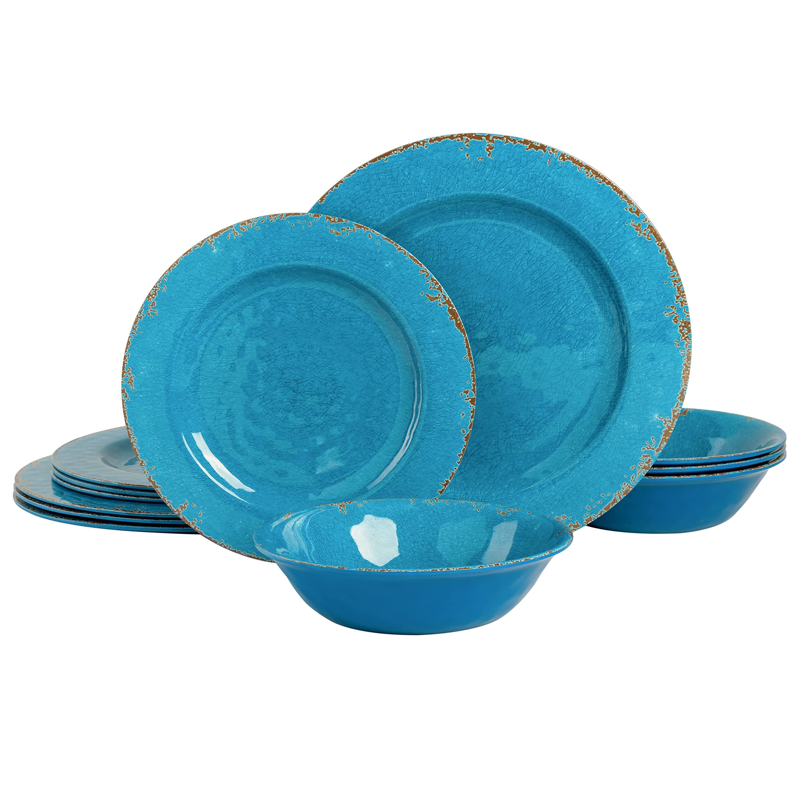 94893.12 Gibson Melamine Dinnerware Set, Light Blue