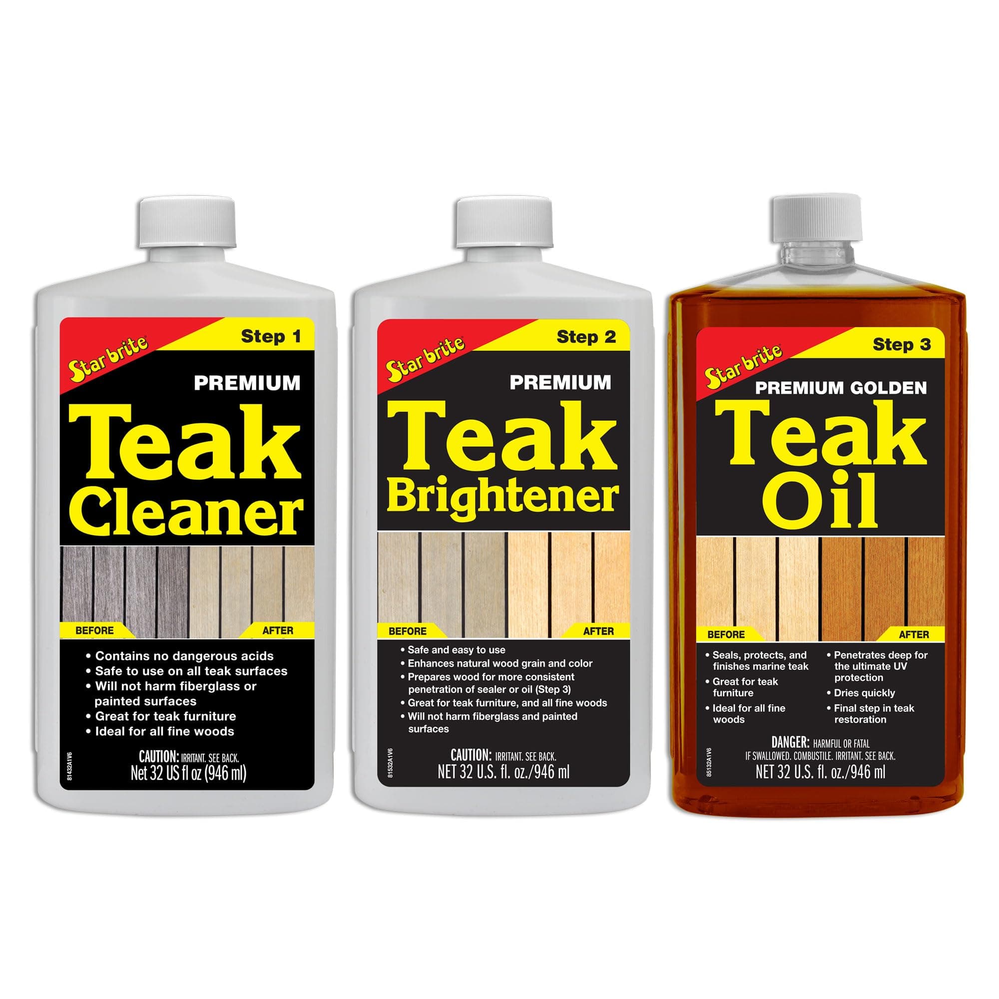 STAR BRITE Premium Teak Care Kit - Marine Grade Teak Cleaner, Brightener & Golden Teak Oil - Ideal for Boats, Decks, Patio & Fine Wood Furniture - Renew, Refinish & Protect (081202)
