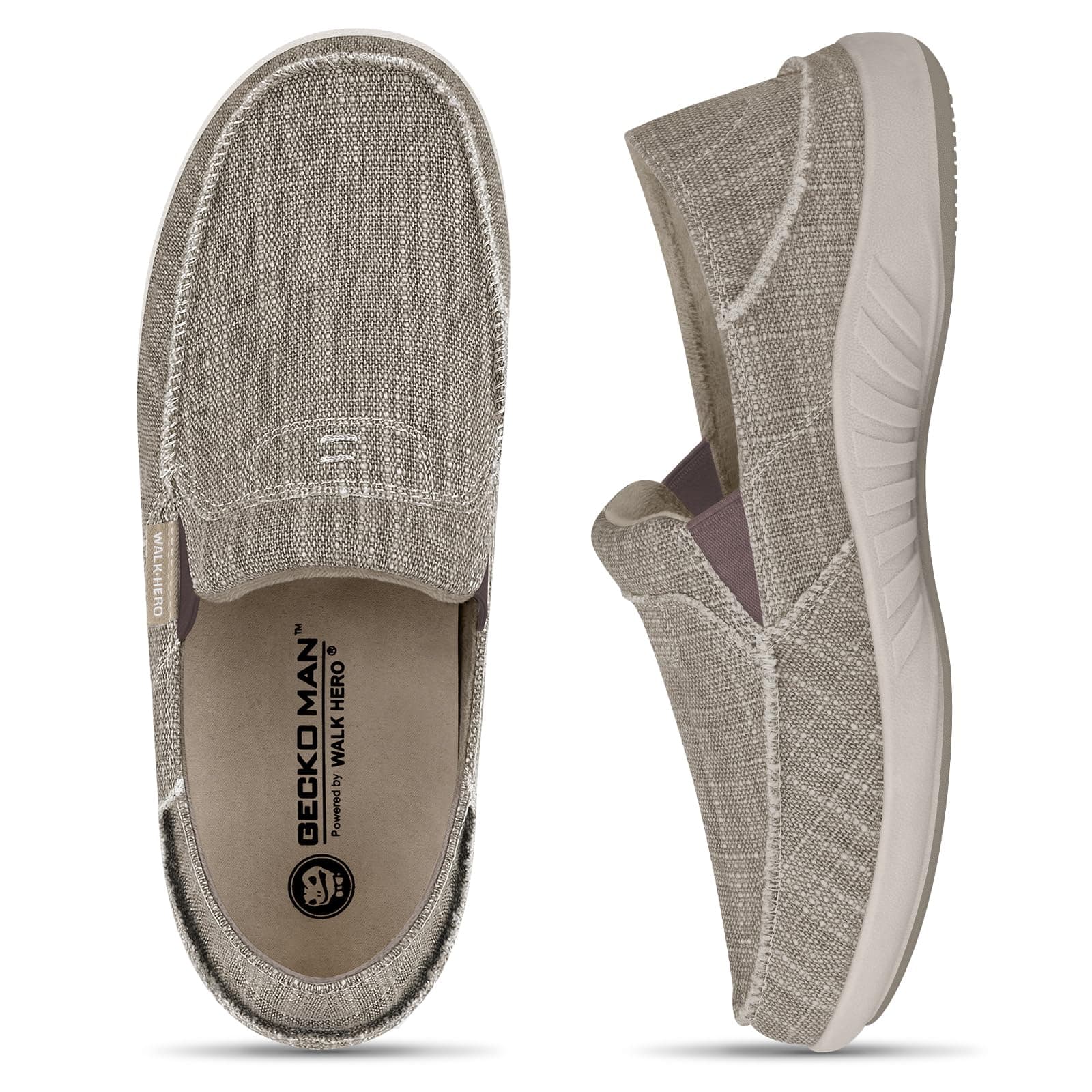 Mens Slip On Shoes, Canvas Mens Loafers with Arch Support, Orthopedic Mens Boat Shoes for Plantar Fasciitis, Indoor & Outdoor Walking Slippers Shoes for Pain Relief