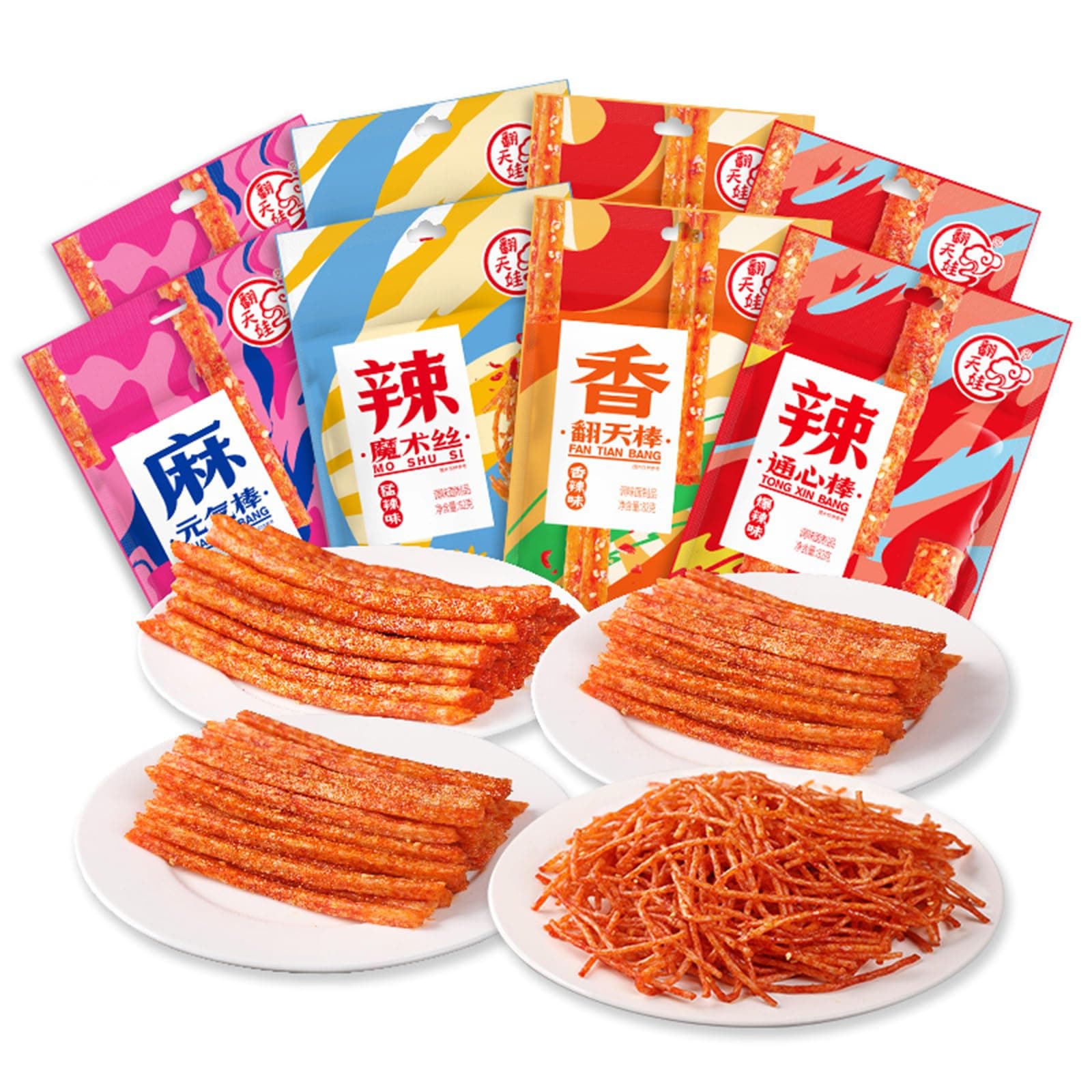Authentic Sticks Latiao - Sweet and Spicy Traditional Gluten Noodles, Red Oil Chilli Mouthwatering Asian Snacks, Mixed Snack Gift Bags for Halloween Christmas Office Party Camping (4 bag 328g)