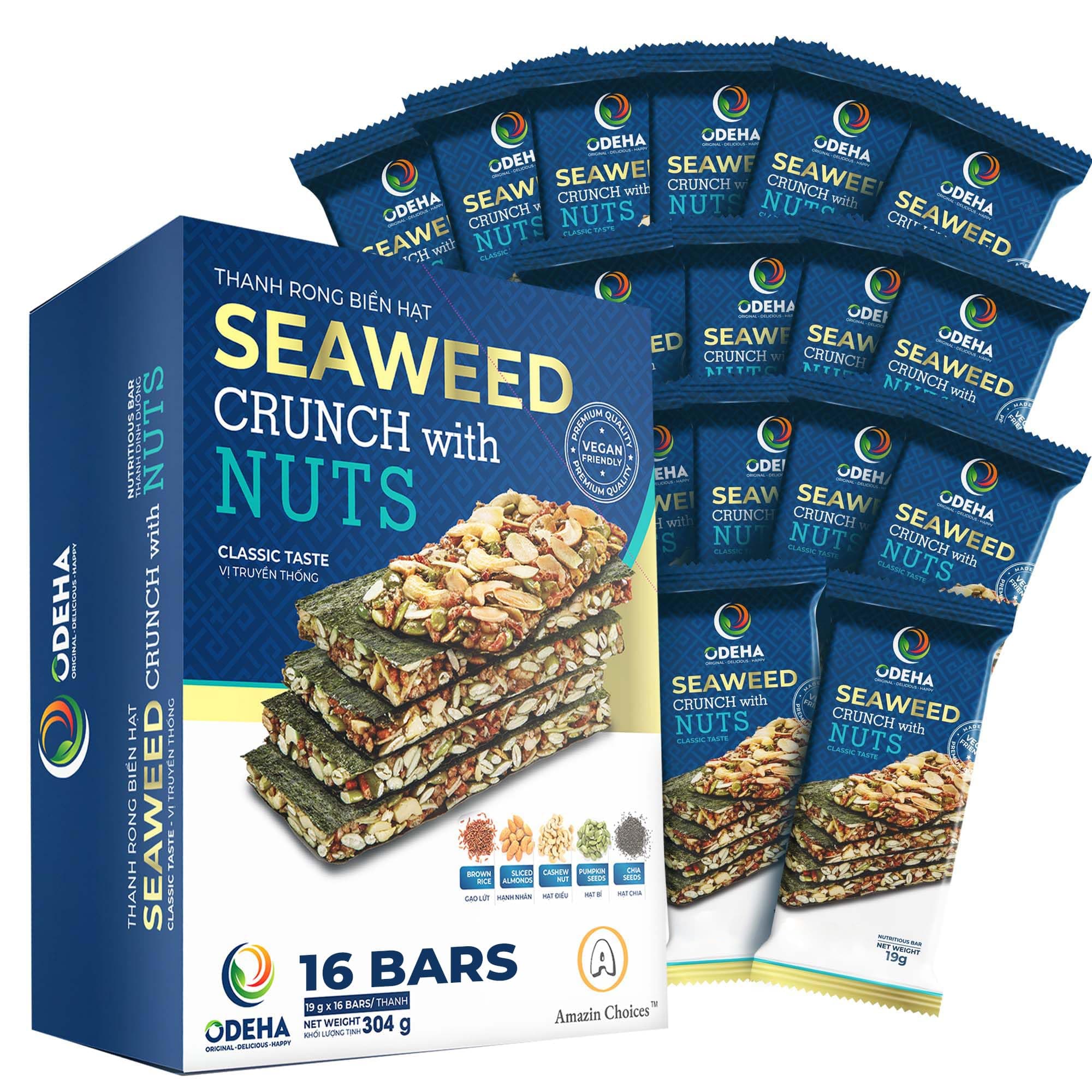 Seaweed Crunch with Nuts Classic Taste– Amazin Choices Vegan Snack Bars with Cashews, Almonds & Pumpkin Seeds – Premium Asian Chips – Seaweed Sheets – Sandwich Seaweed – Variety Pack