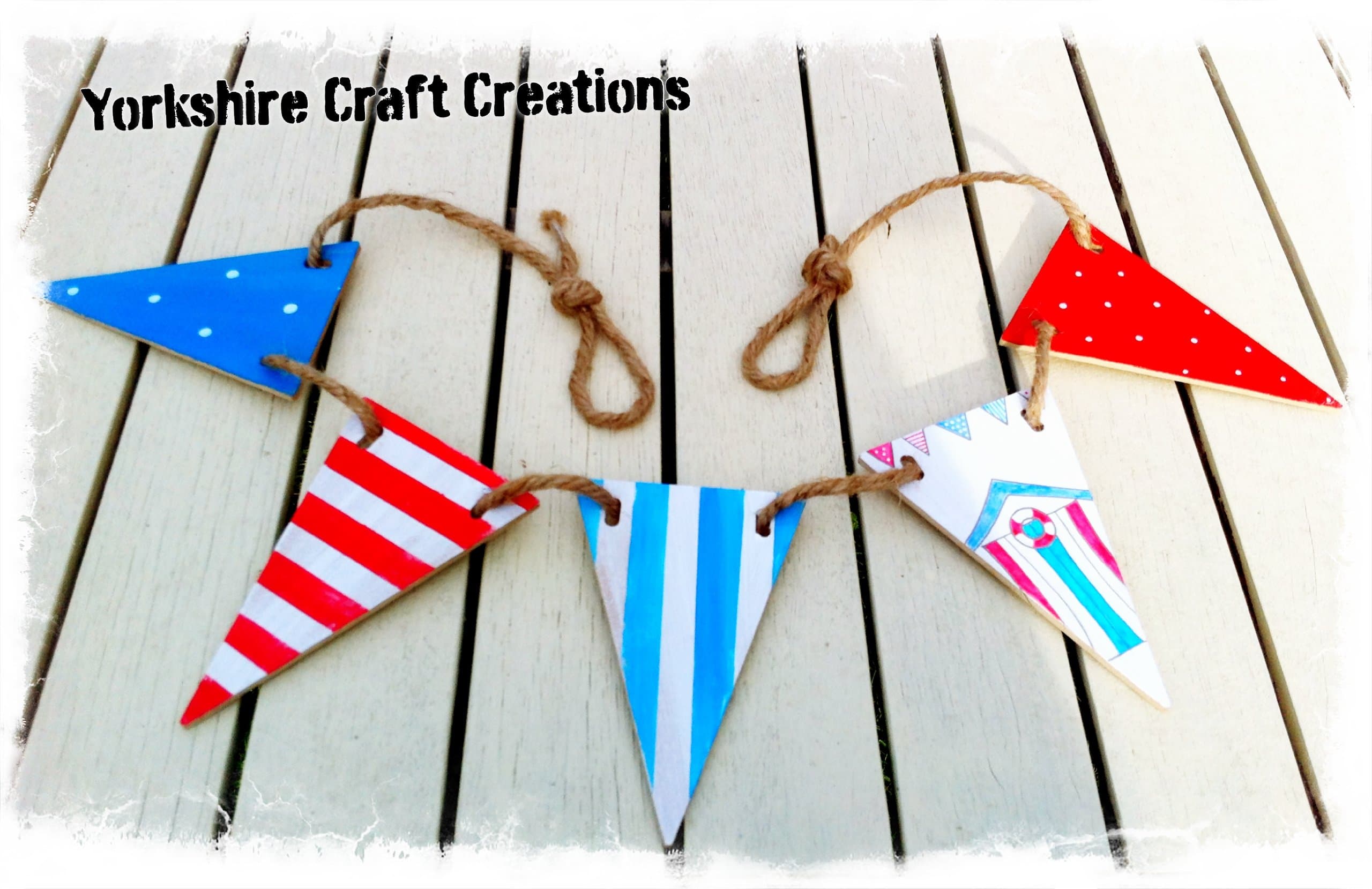 Nautical Beach Hut Style Wooden Bathroom Bunting Flags Handmade