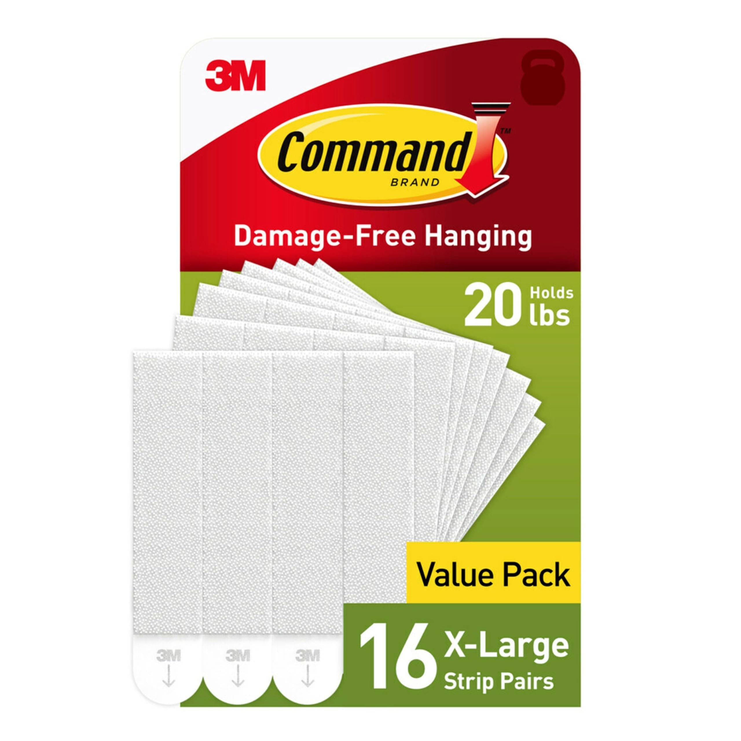 Command 20 lb X-Large Picture Hanging Strips, 16 Pairs White Command Strips Heavy Duty, Damage-Free Picture Hanger