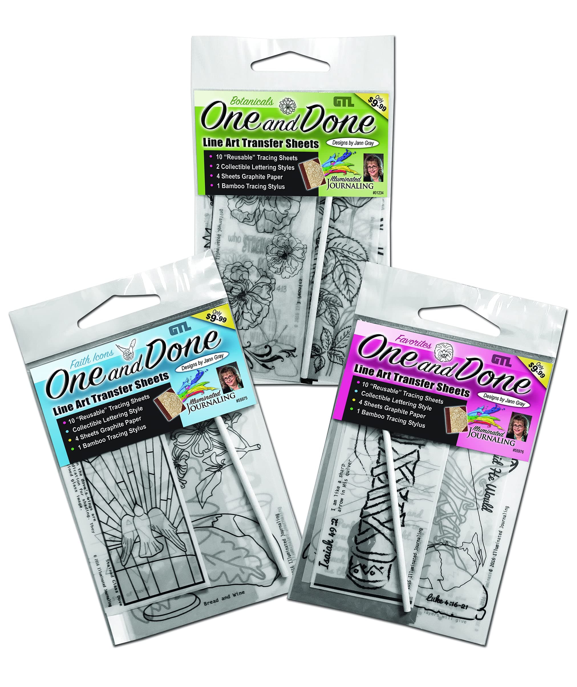 One and Done Favorites, Faith Icon and Botanical 7 inch Transfer Paper Bible Journaling Pack of 3
