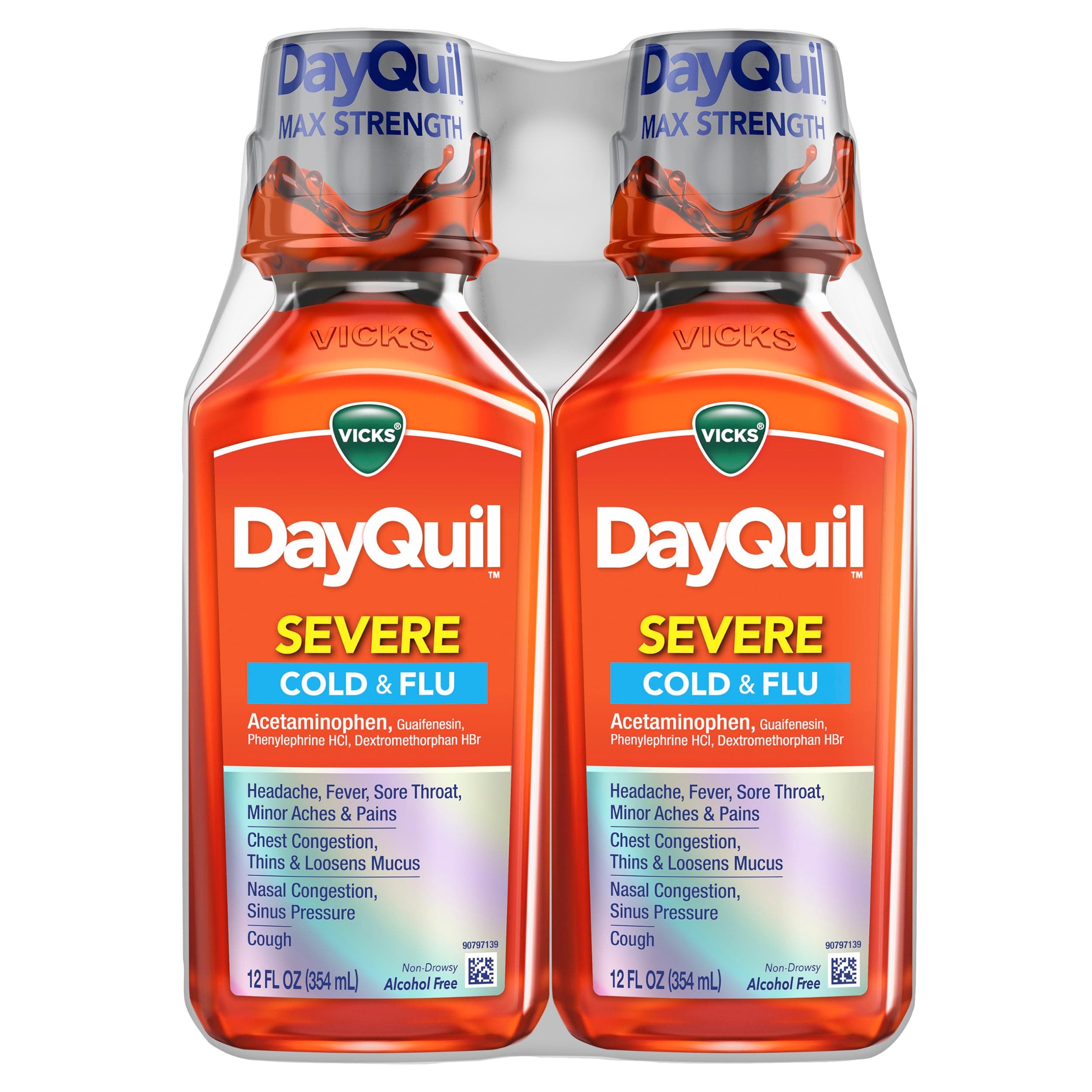 DayQuil Severe Cold & Flu Liquid Medicine, Daytime Relief for Headache, Fever, Sore Throat, Minor Aches & Pains, Chest Congestion, Stuffy Nose, Nasal Congestion, Sinus Pressure, & Cough, 2x12oz