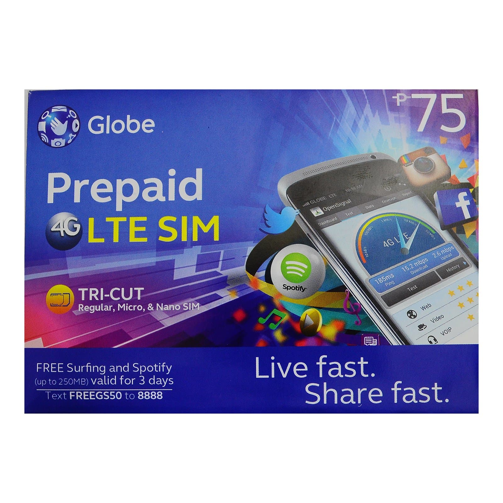 Globe Prepaid LTE Philippines Sim Card Tri Cut Nano Micro