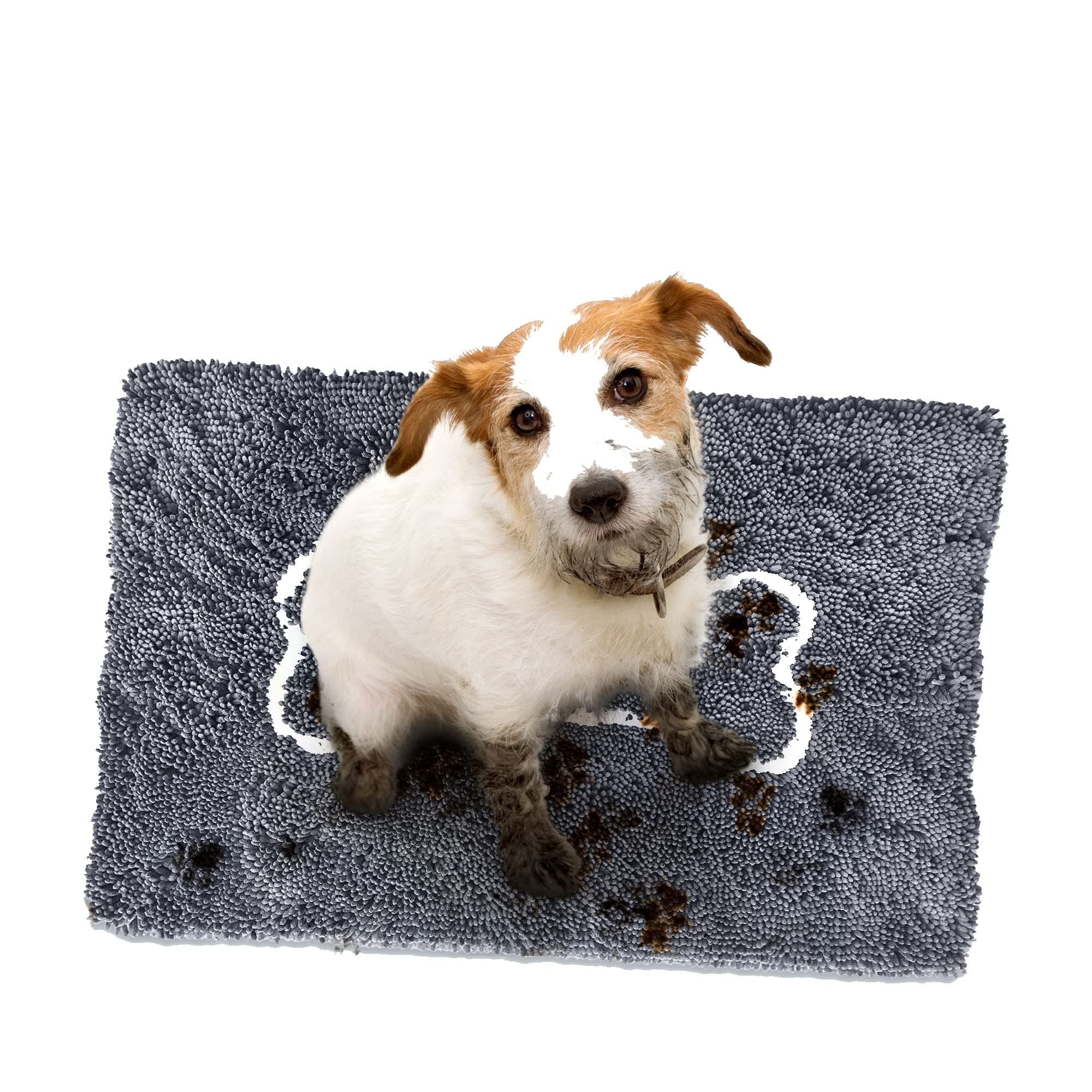 Soggy Doggy Doormatwith Bone Design | Gray/Light Gray Bone | Large 26” x 36” | Ultra Absorbent Microfiber Chenille Wet Dog Mat for Muddy Paws | Non-Slip and Machine Washable