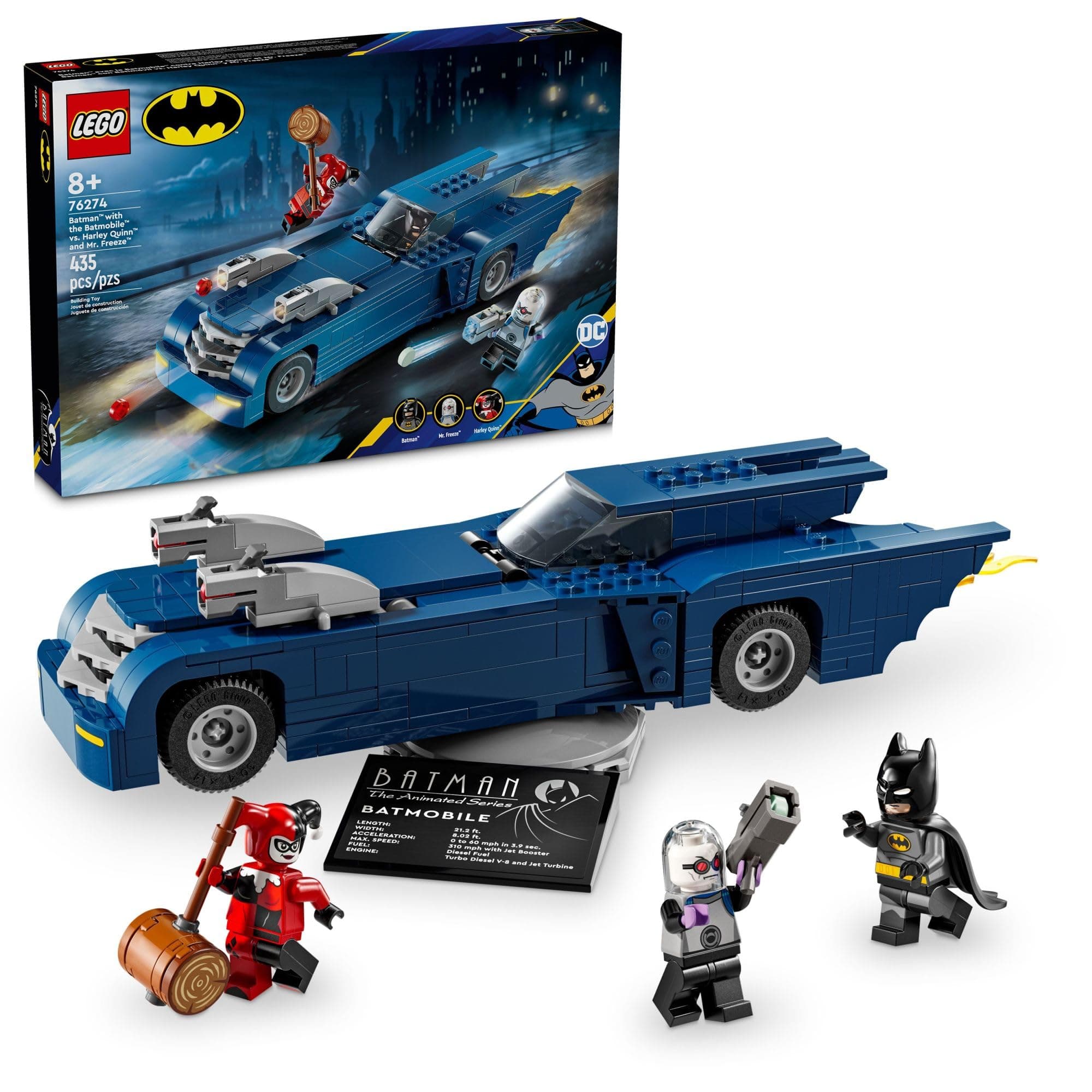 LEGO DC Batman: Batman with The Batmobile vs. Harley Quinn & Mr. Freeze Building Set from The Animated TV Series, 435 Pieces, for Ages 8 and Up, 76274