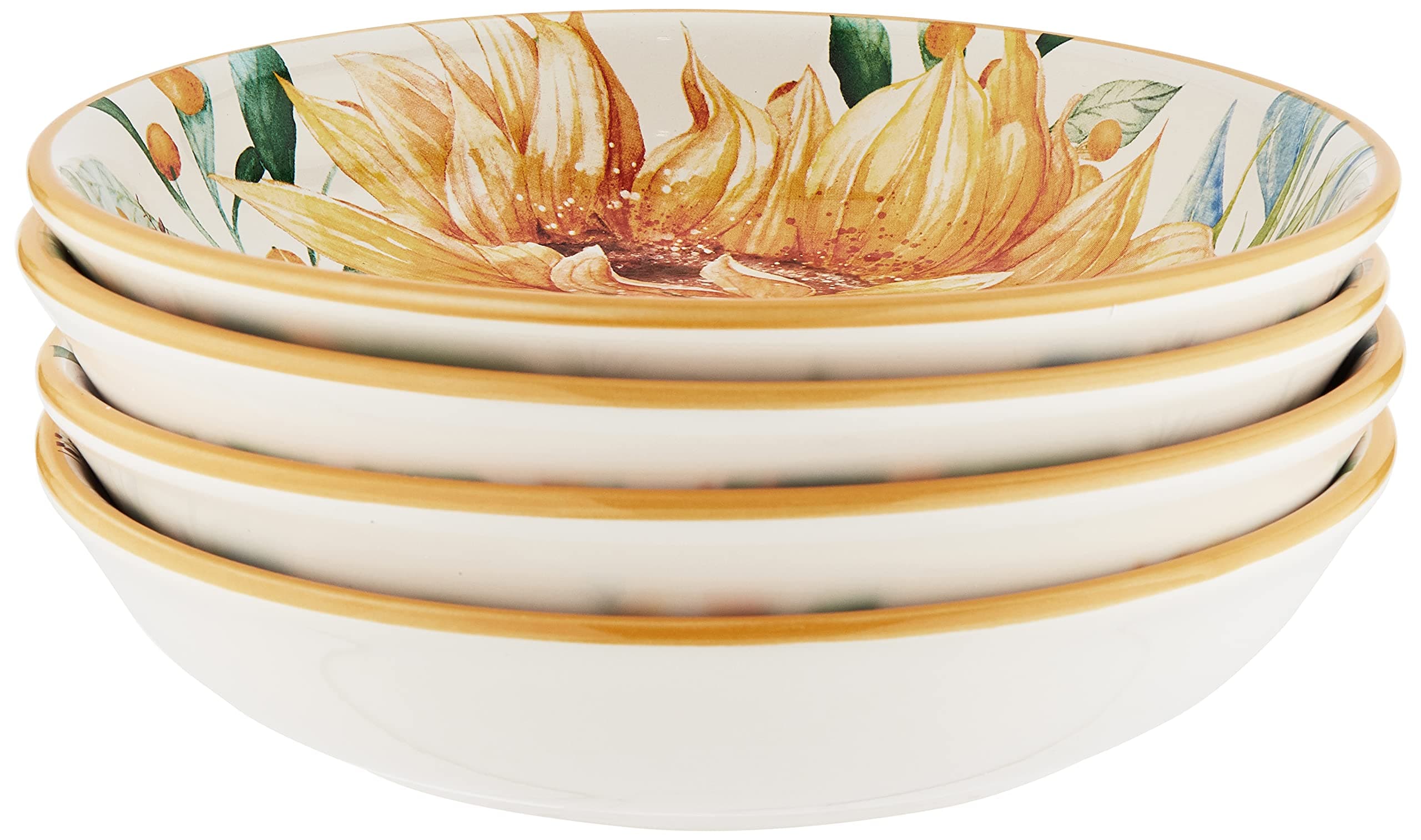 Certified International 28169SET4 Sunflower Fields 9" Soup/Pasta Bowls, Set of 4, Ceramic, Multi Colored