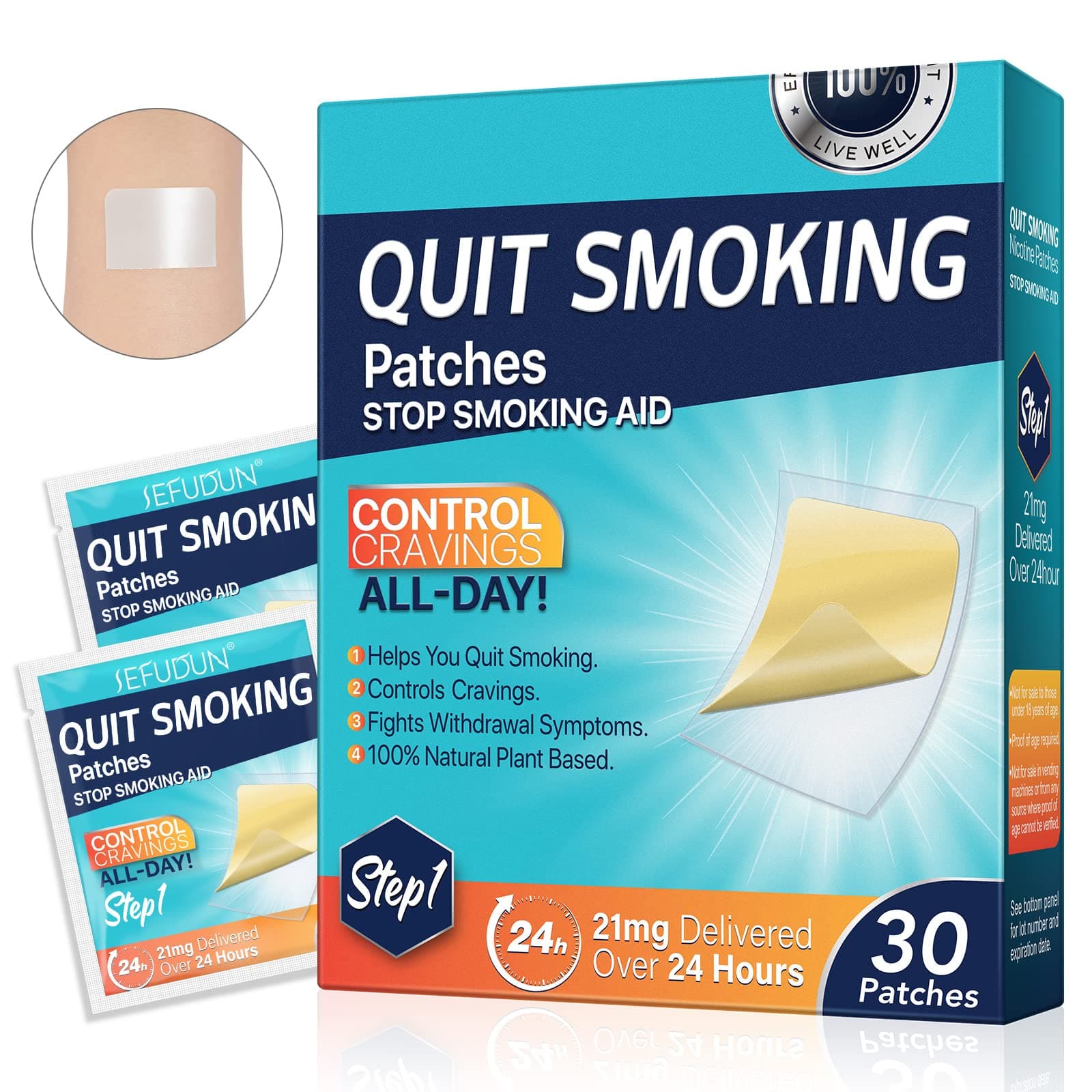Step 1 Quit Smoking Patches, 21mg Stop Smoking Aids Patches, Helping Quit Patch, Easy & Effective Anti-Stickers, 30 Count Quit Smoking Stickers That Work with 2 Weeks, Anti-Stickers