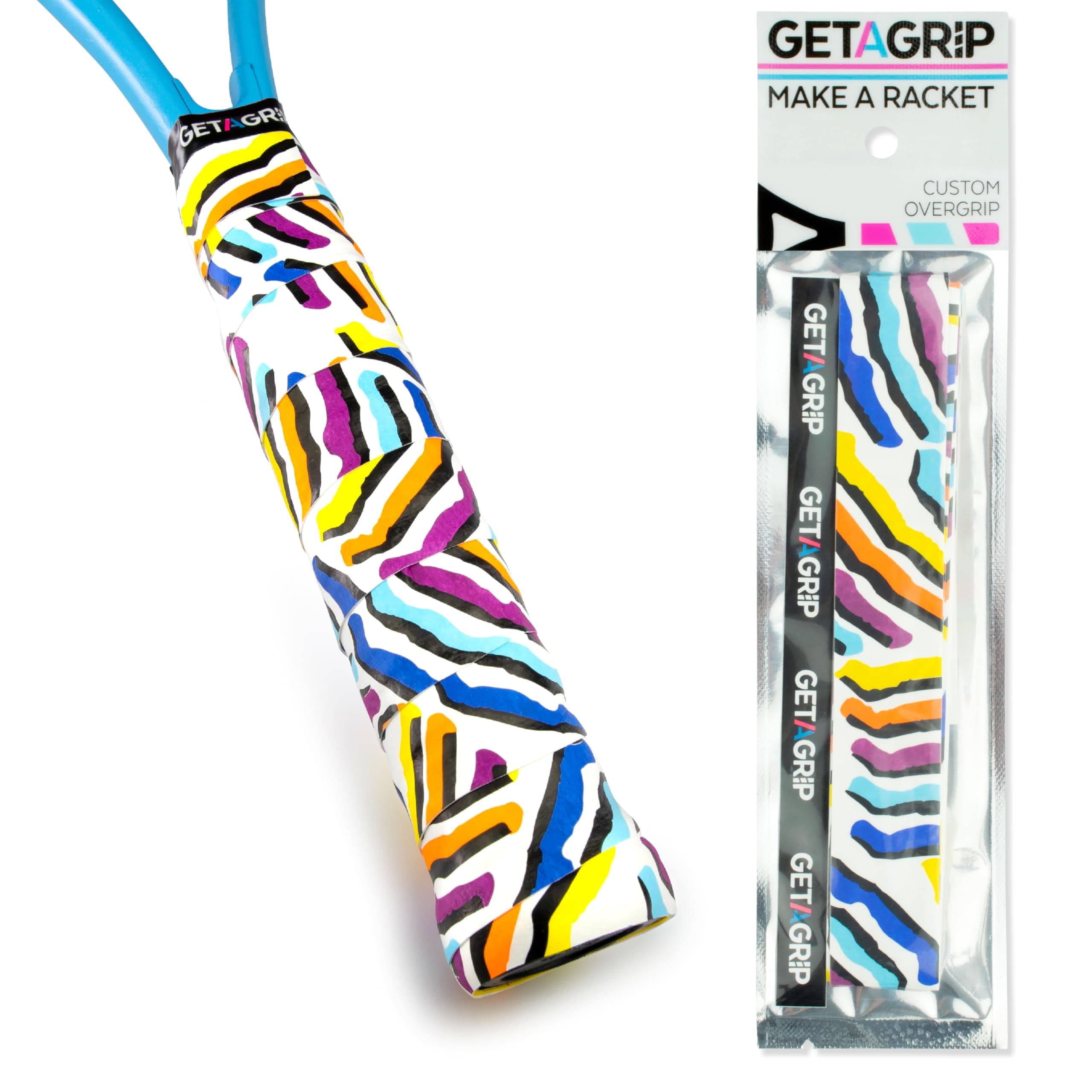Get A Grip - Custom Tennis Racket Grip Tape - Anti-Slip/Quick-Drying Tennis Overgrips - Precut Badminton Racket Grip with Finishing Tape