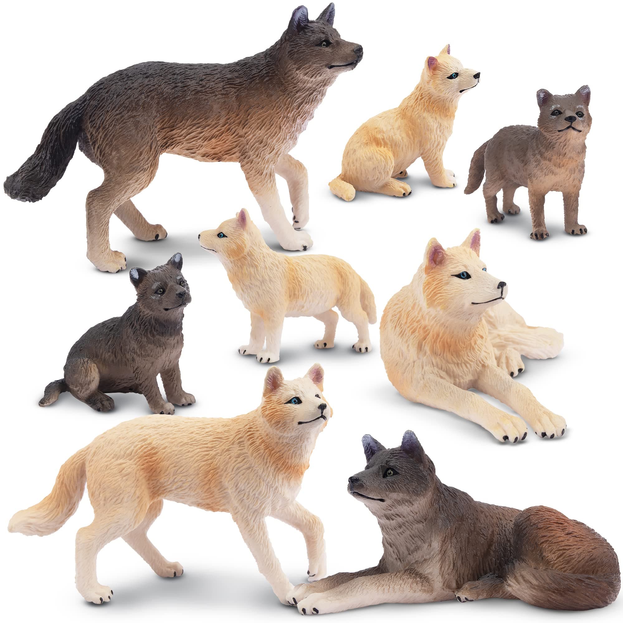 8PCS Wolf Figures Forest Animals Toy Figurines - Realistic Jungle Zoo Animal Figurines,Educational Toy Cake Toppers Christmas Birthday Gift for Kids Boys Girls