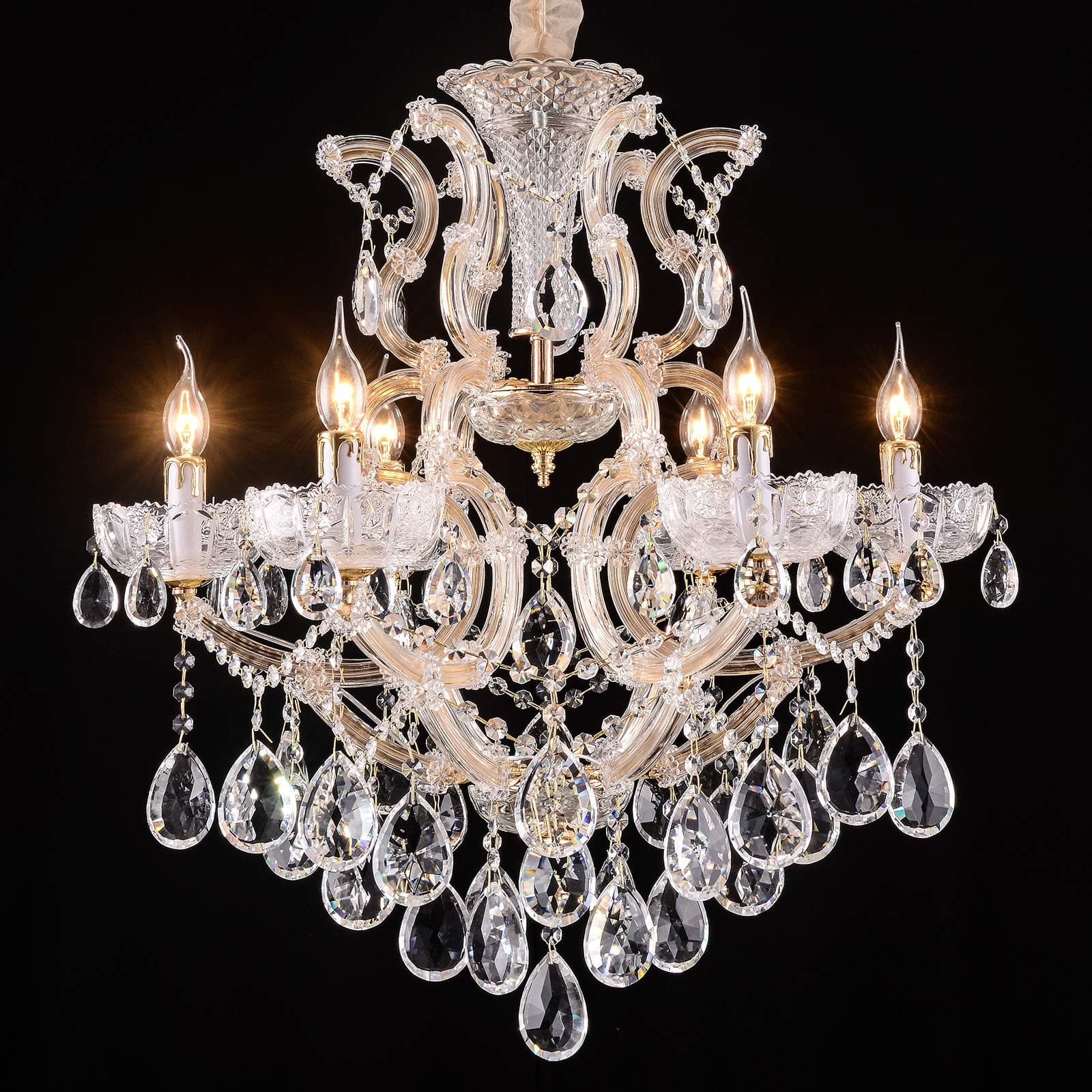 Fashionou Large Crystal Chandelier with 6 pcs E12 Lights K9 Crystal Chandelier Candle, Gold Frame Modern Pendant Light Fixtures for Dining Room, Living Room and Bed Room(BULB NOT INCLUDED)