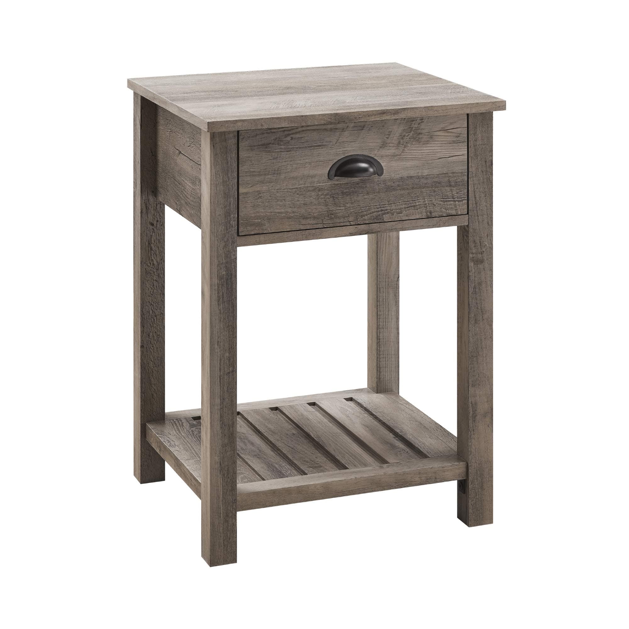 Walker Edison Farmhouse Square Side Accent Table Set-Living-Room Storage End Table with Storage Door Nightstand Bedroom, 18 Inch, Grey Wash