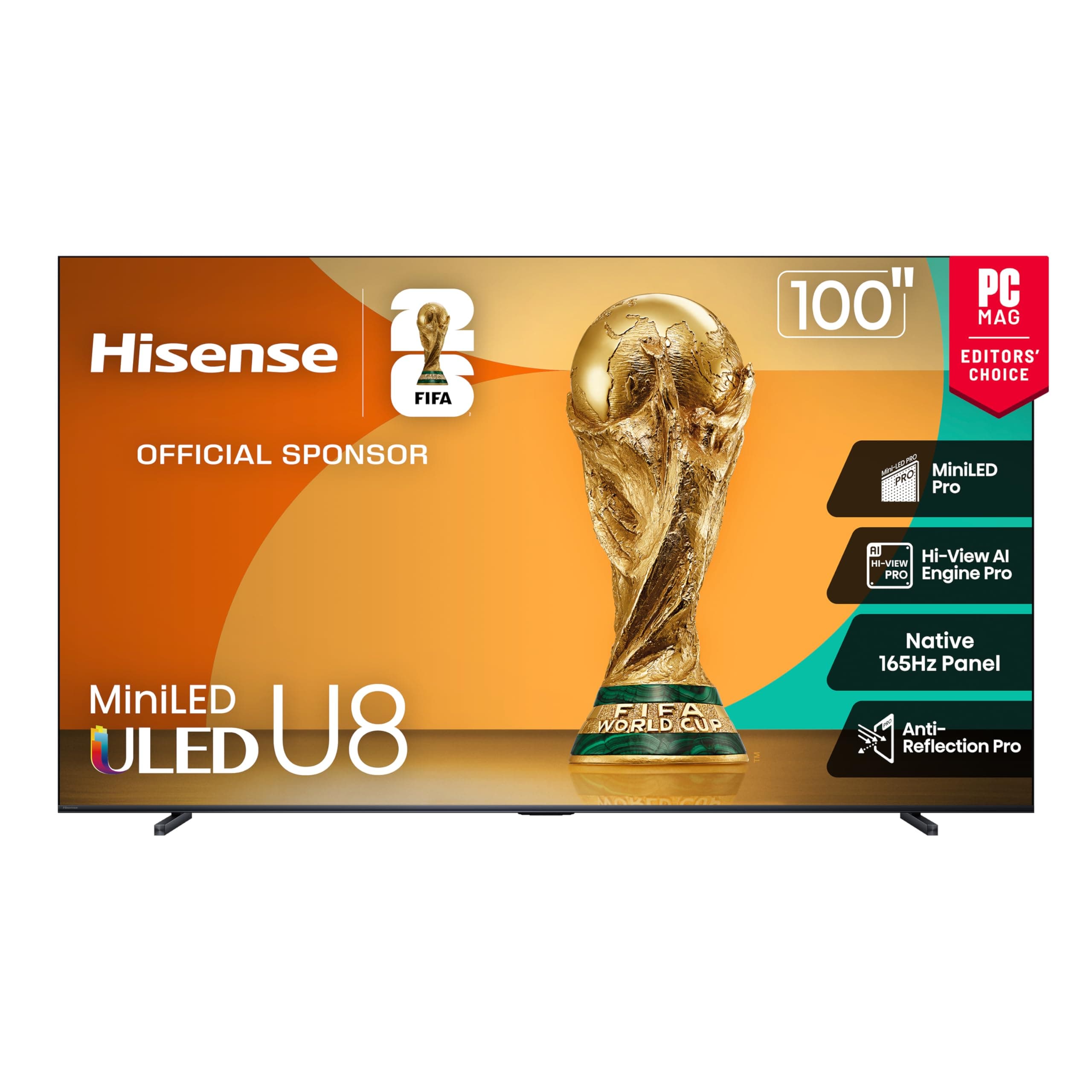 Hisense 100" Class U8 Mini-LED ULED 4K UHD Google Smart TV (100U8QG, 2025 Model) - QLED, Native 165Hz, VRR 288, Up to 5000 Nits, HDR10+, Dolby Vision IQ · Atmos, IMAX Enhanced, 4.1.2 Ch Surround