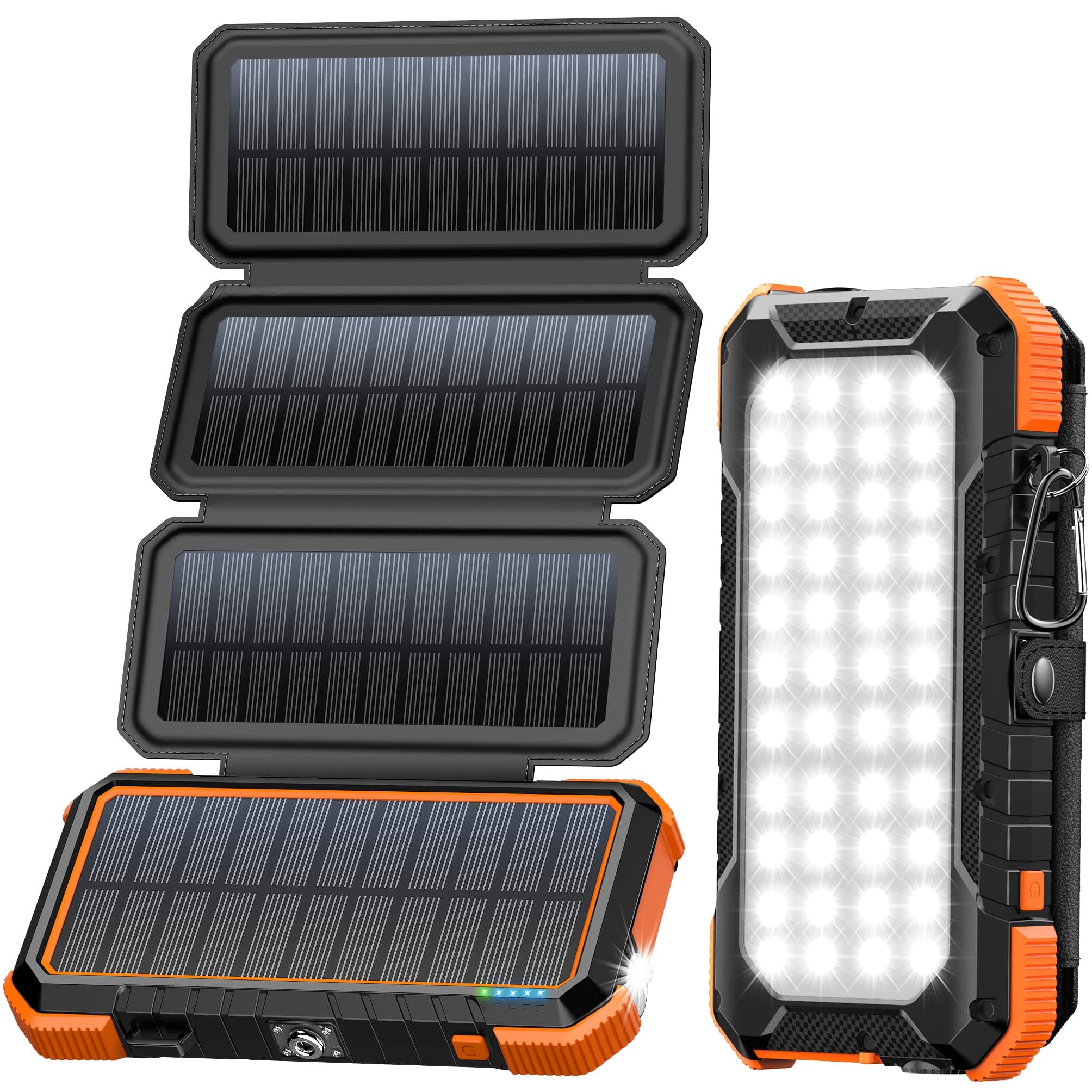 BLAVOR Solar Charger Power Bank Outdoor PD 18W Fast Charging with Foldable Panels,20,000mAh Solar Powered Charger with Camping Light/Flashlight/Compass Type C USB Charger 3 Outputs/Dual Inputs