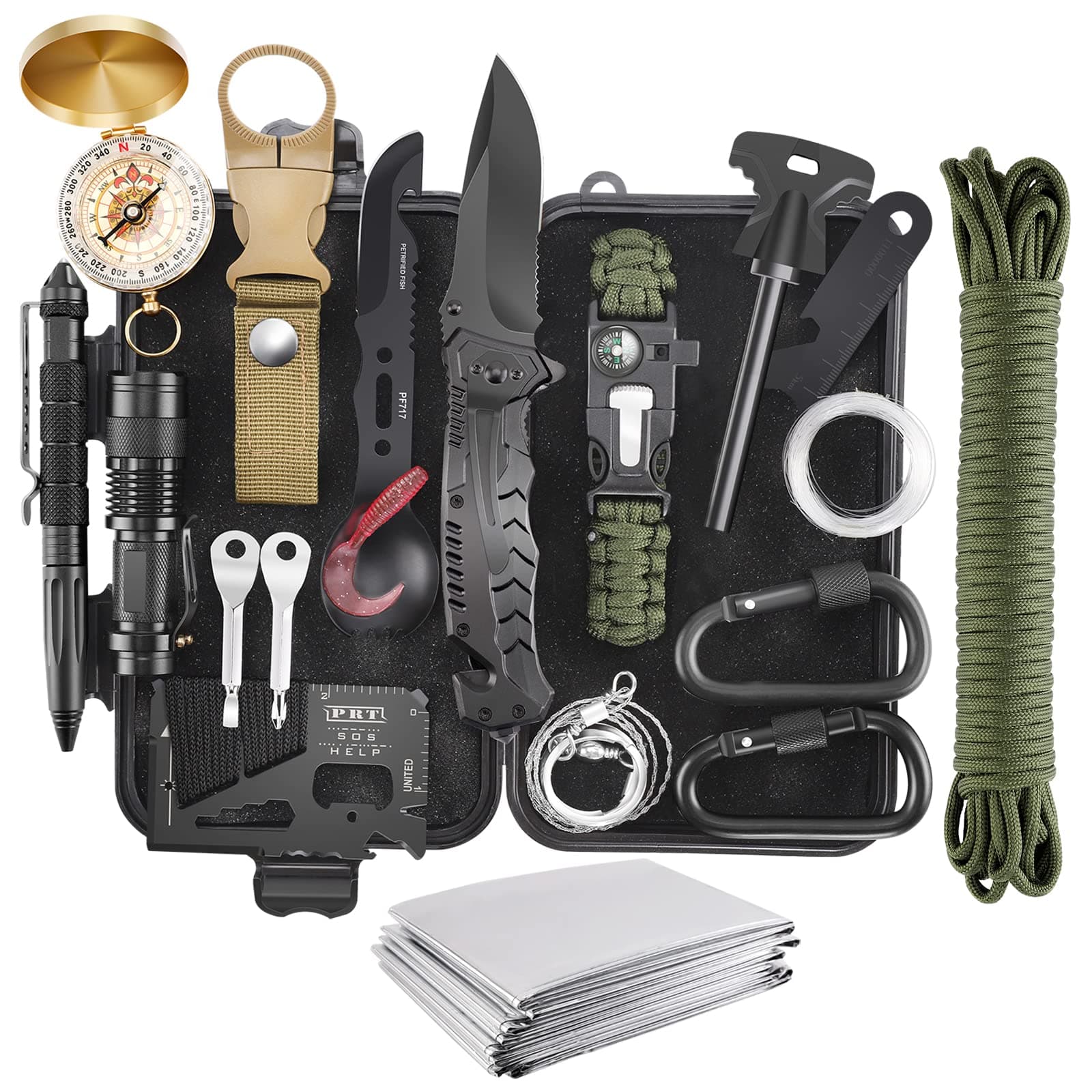 Gifts for Men Christmas Emergency Survival Kit, 22 in 1 Professional Survival Gear Equipment Tools First Aid Supplies for SOS Emergency Tactical Hiking Hunting Disaster Camping Adventure