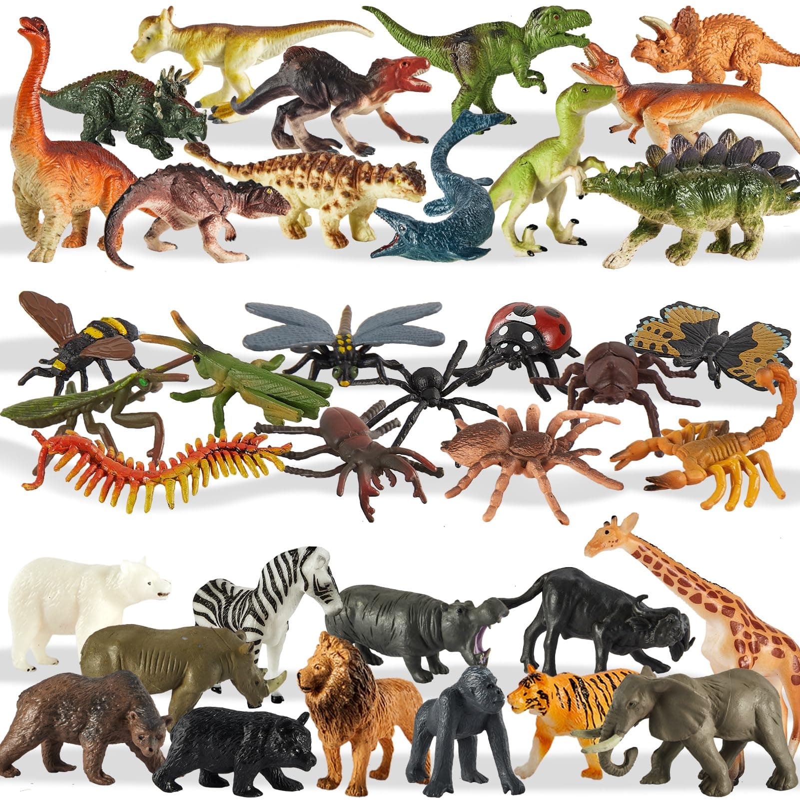 Animal Figures for Toddlers, Zoo Wild Jungle Animals Toy, Dinosaur Figures, Insect Bug Toy, Small World Animal for Kids, Gifts for Boys Girls 3 4 5 6 Years Old