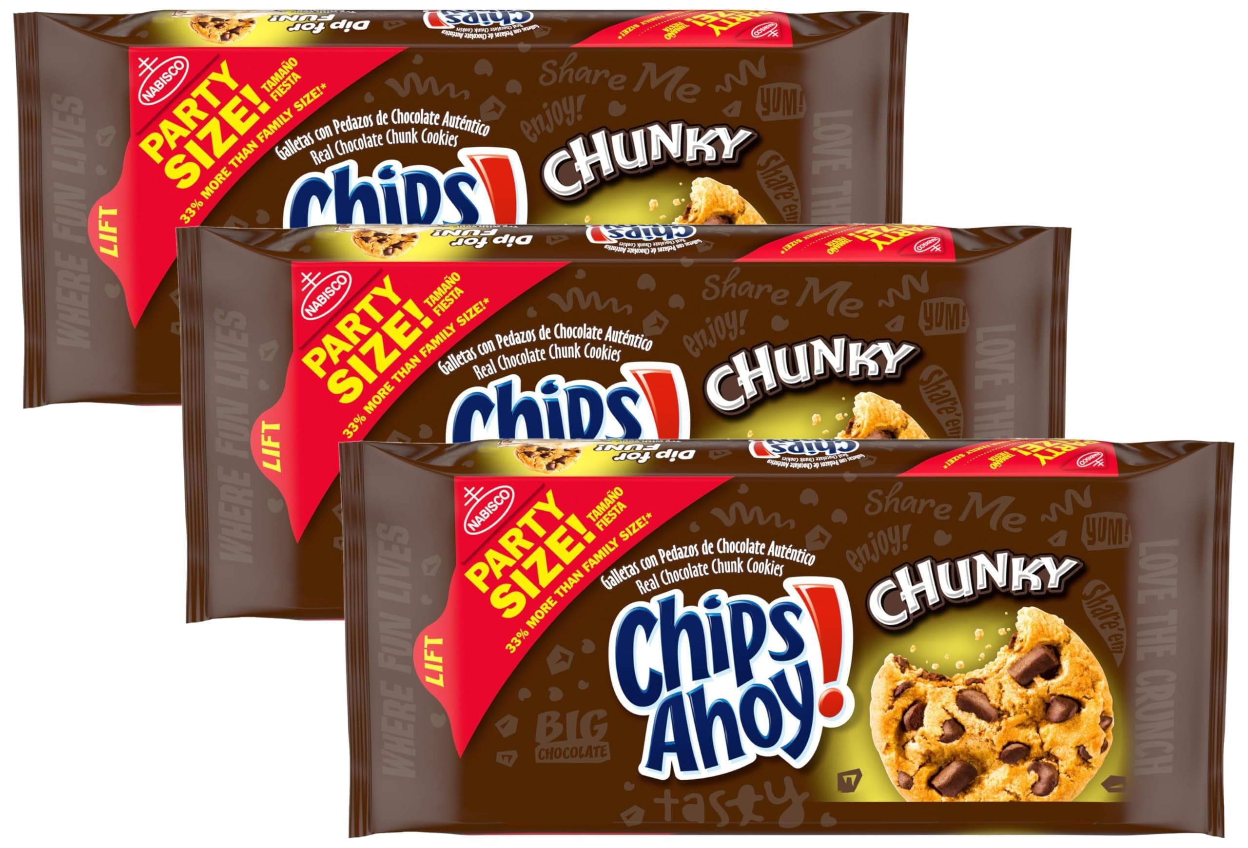 Chunky Chocolate Chunk Cookies, Party Size, 24.75 oz (Pack of 3)