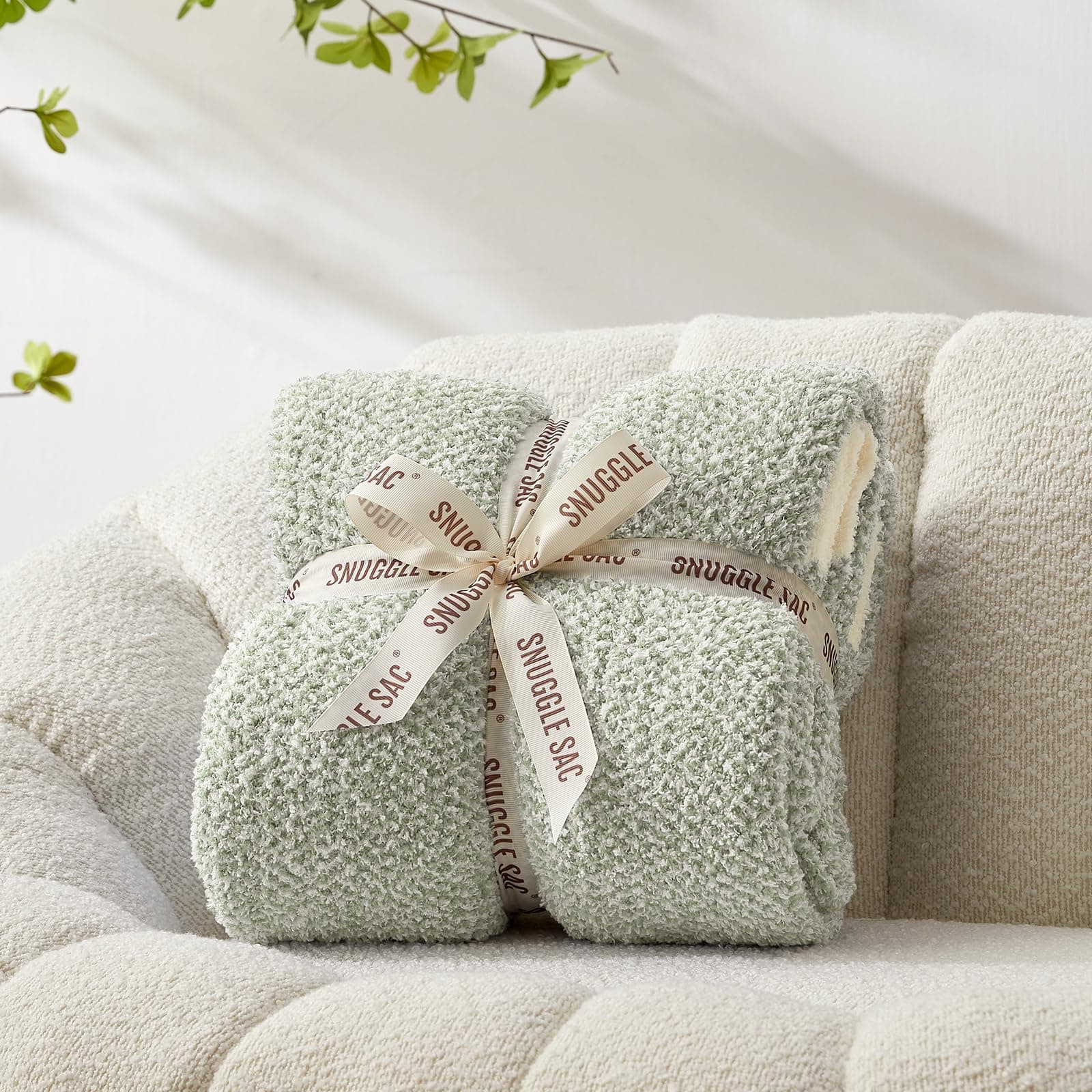 Snuggle Sac Heather Sage Green Throw Blanket for Couch, Reversible Super Soft Knitted Blankets Warm Cozy Fuzzy Throws for Sofa, Bed, Camping, Sage Green, 50x60 inches