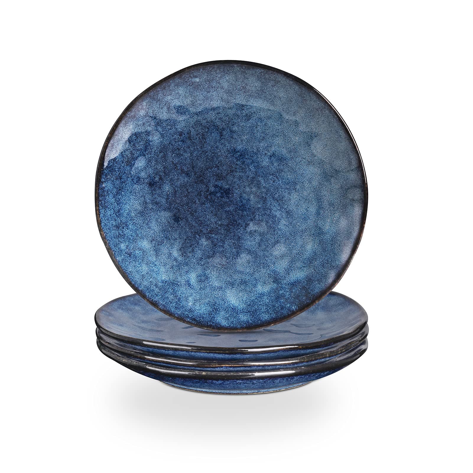 Porcelian Round Dessert Plate, 20.3 cm, Microwave, Oven, Dishwasher Safe, Scratch Resistant, Porcelain Fluted Suitable for Salad, Fruit, Snack, Home, Party, Set of 4 (Coral Blue)