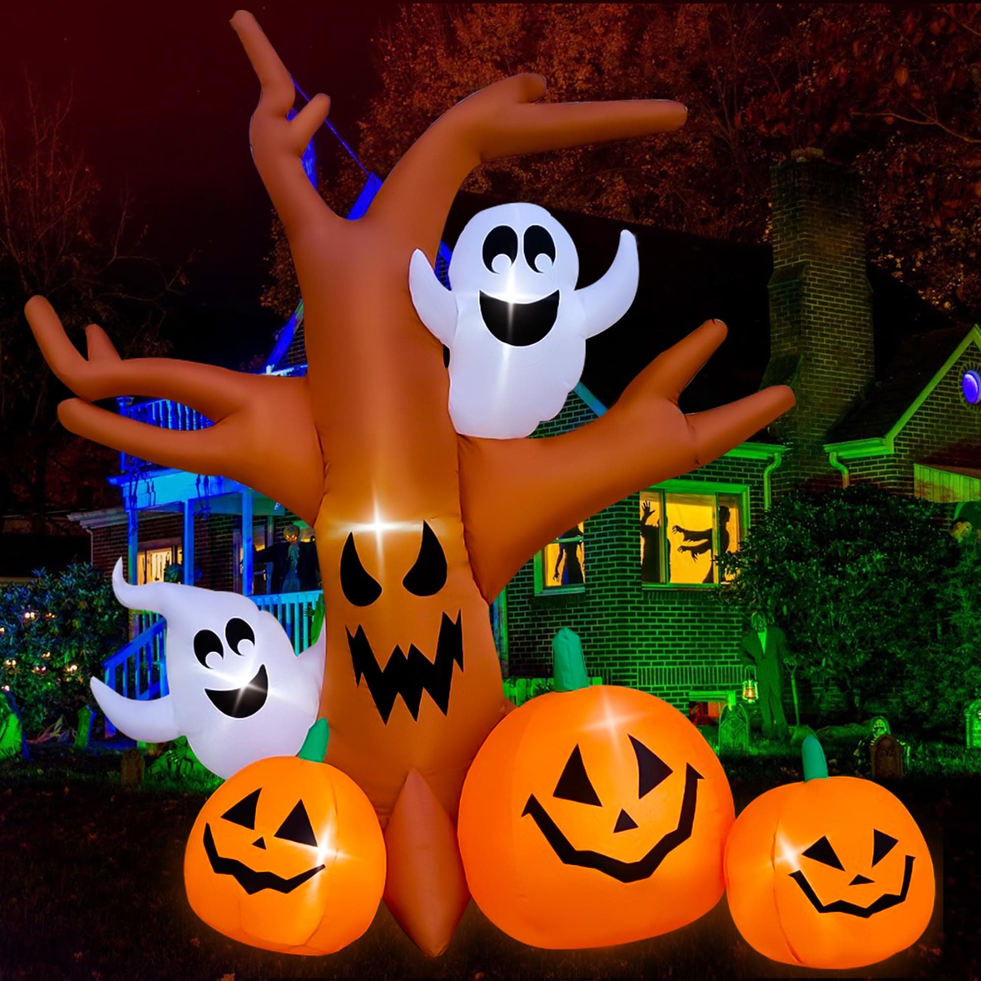 SEASONBLOW 8 Ft Halloween Inflatable Dead Tree with Ghosts Pumpkins Decoration Blow up Decor for Lawn Patio Indoor Outdoor Home Yard Party