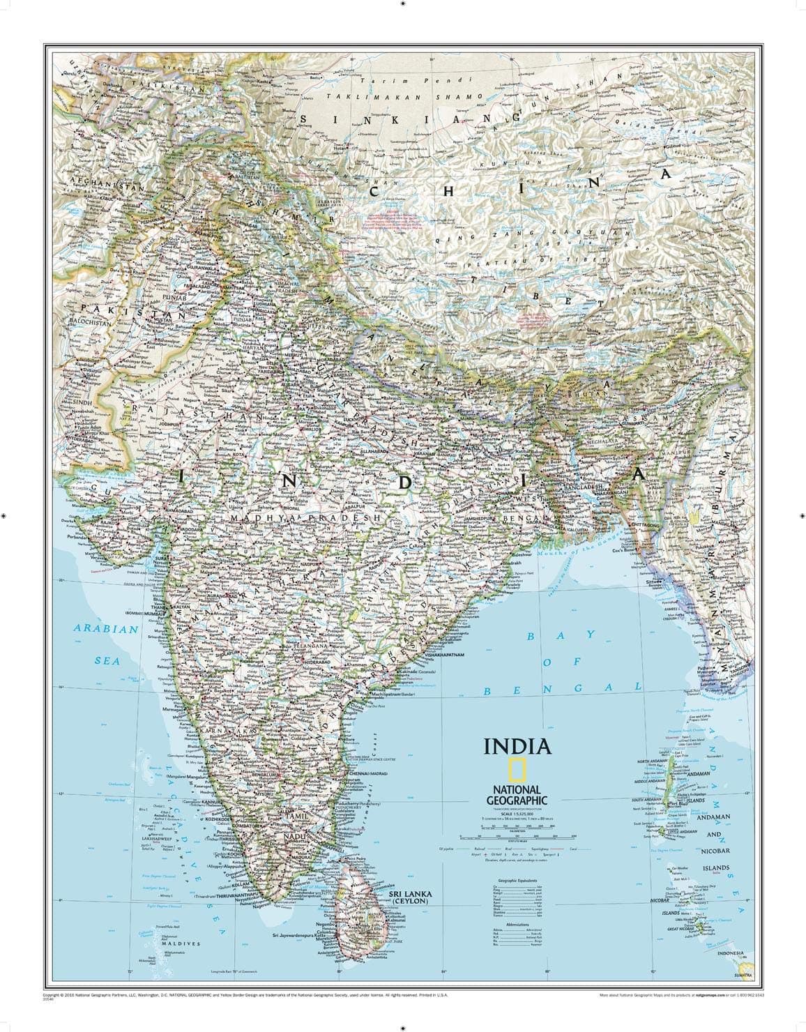 National Geographic India Wall Map - Classic (23.5 x 30.25 in) (National Geographic Reference Map)