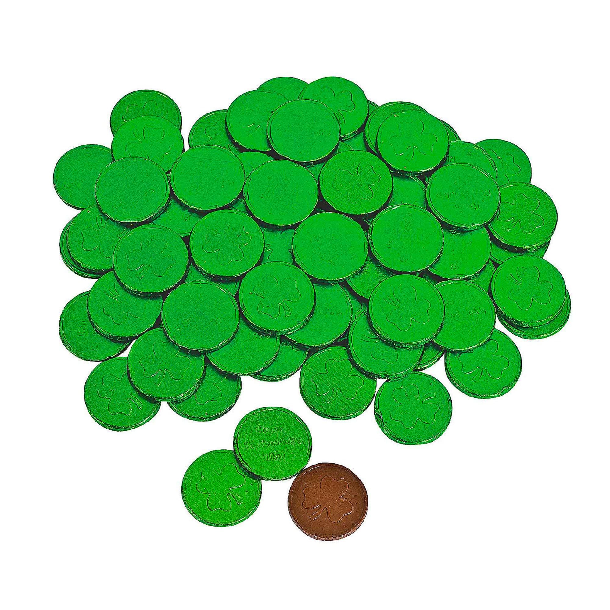 Fun Express Chocolate Coins Bulk Pack - 1 Pound Green Foil Wrapped Gold Coin Candy for St Patrick's Day Parties | Individually Wrapped Milk Chocolate Money Coins for Candy Buffet & Leprechaun Treats
