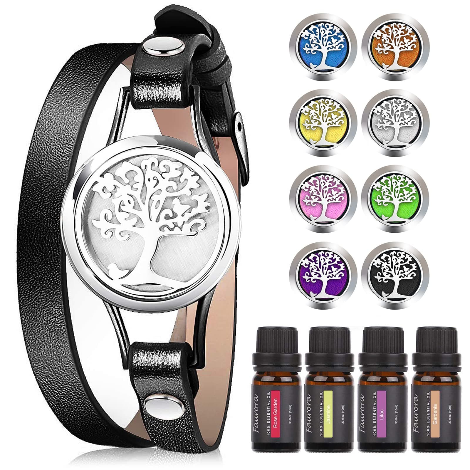 Essential Oil Diffuser Bracelet Aromatherapy Essential Oil 10ML, Stainless Steel Locket Adjustable Bracelet Set with 8 Refill Pads, Unique Gift Ideas for Girls, Women, Friend, Mom at Christmas