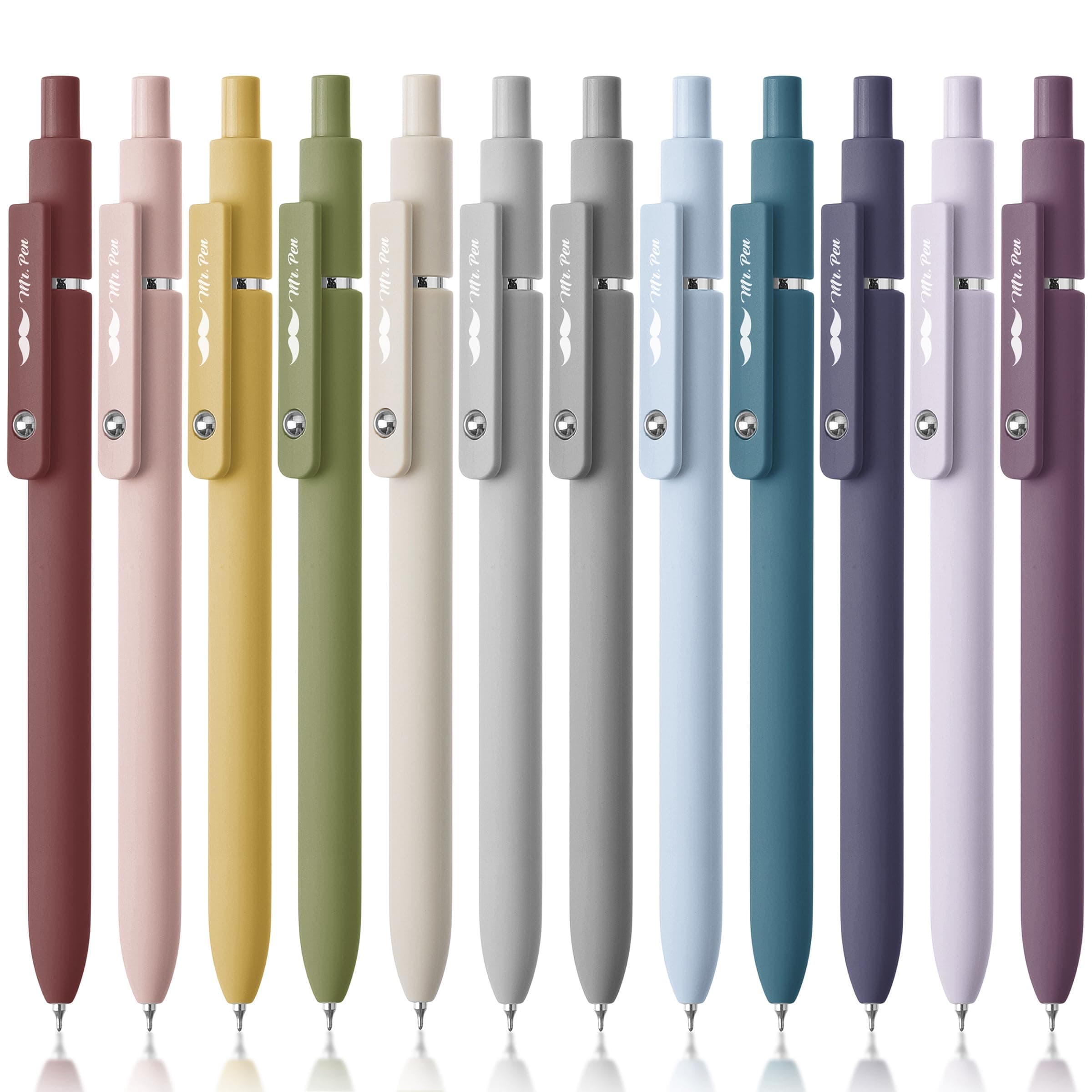 Mr. Pen - 12 Pack Retractable Gel Pens, Morandi & Vintage Body, Black Ink, Quick Dry, 0.5mm Fine Point, Cute and Aesthetic for Diary