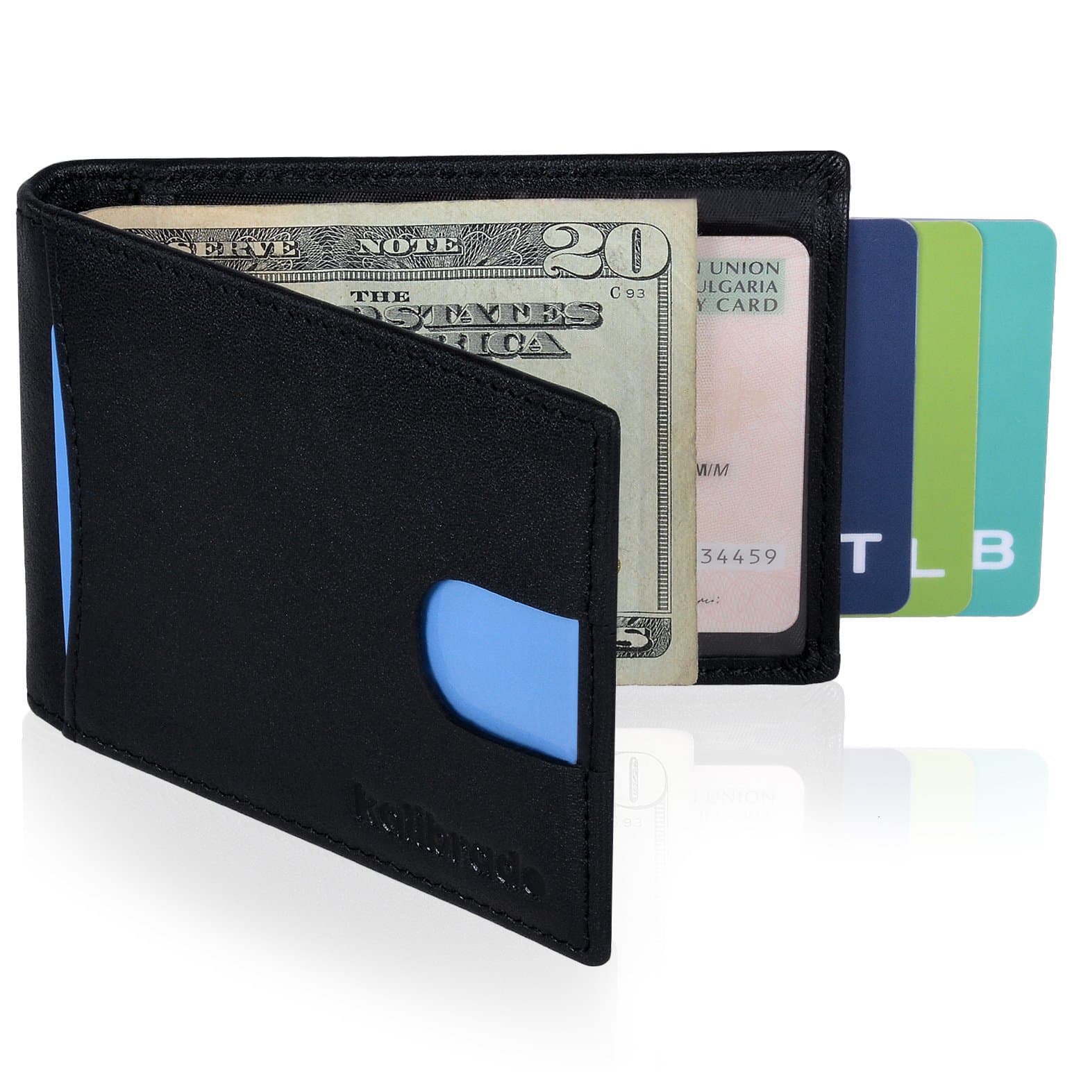Bifold RFID Blocking Genuine Leather Wallet for Men With Thin Minimalist Design - Slim Front Pocket Profile With Money Clip Made of Full Grain Leather