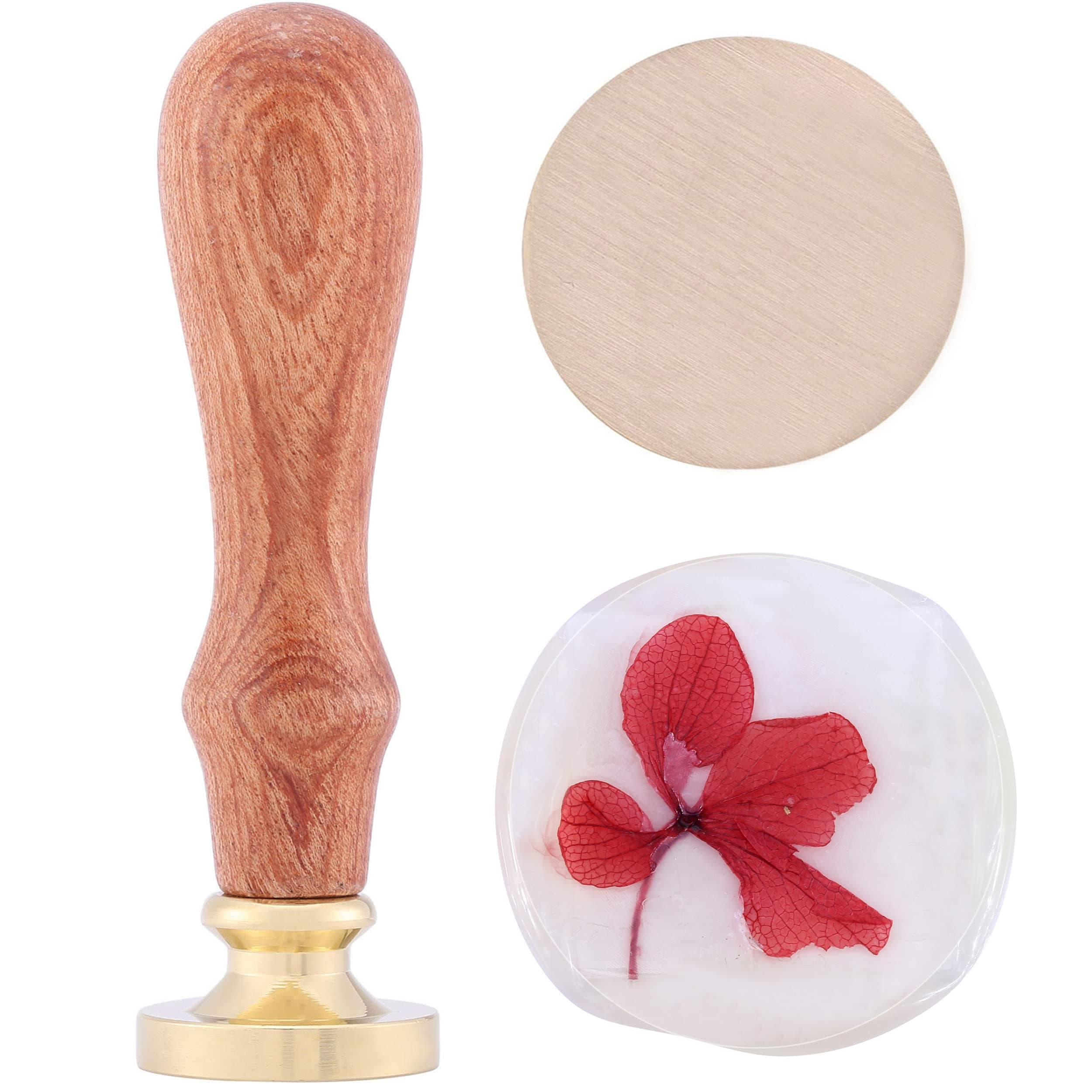 Mornajina Round Blank Wax Seal Stamp with Rosewood Handle, Retro Wax Stamp Maker for Wedding Party Gift Packaging Decoration