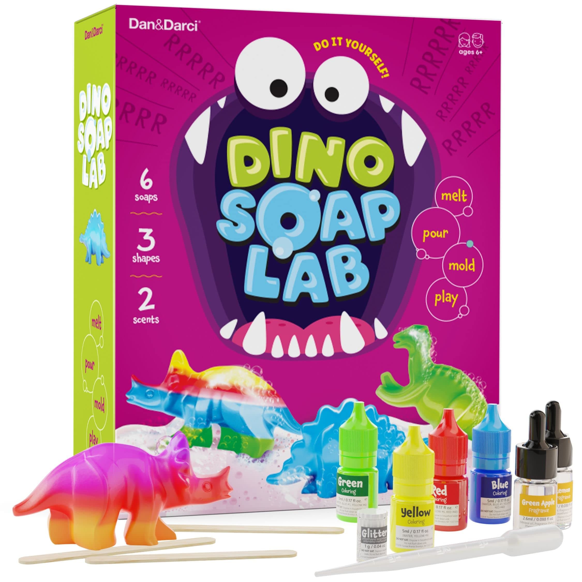 Dan&Darci Dino Soap Making Kit for Kids, Dinosaur Science Toys Kits, Gifts for Kid All Ages, DIY Activities Craft - Art Crafts Gift Set for Boys and Girls Age 3 4 5 6 7 8 12 Year Old Boy
