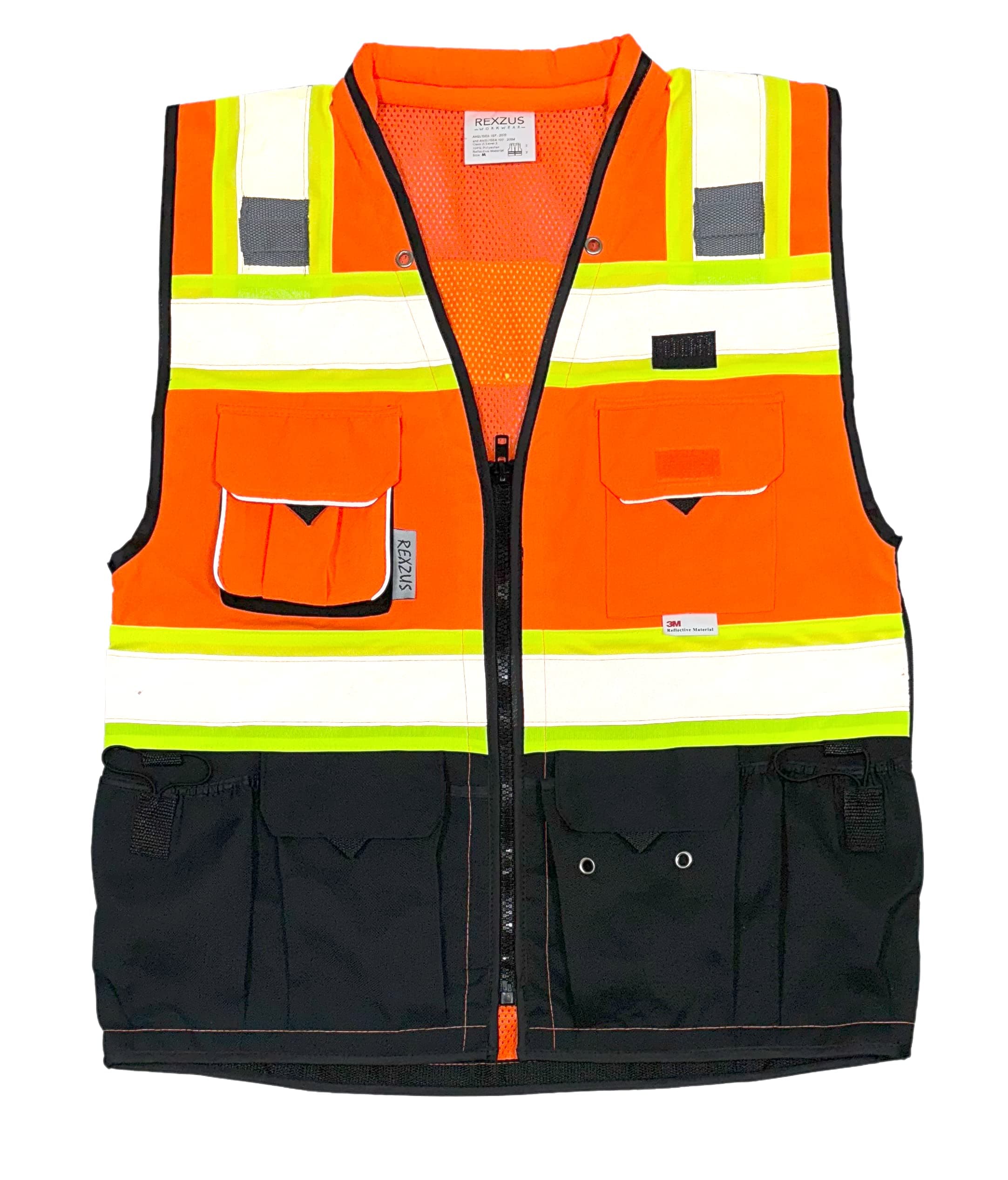(C Vest For Mens Black Series Safety Vest With Zipper and Utility Pockets Premium Black Series Surveyors Vest (Medium, Orange/Black)