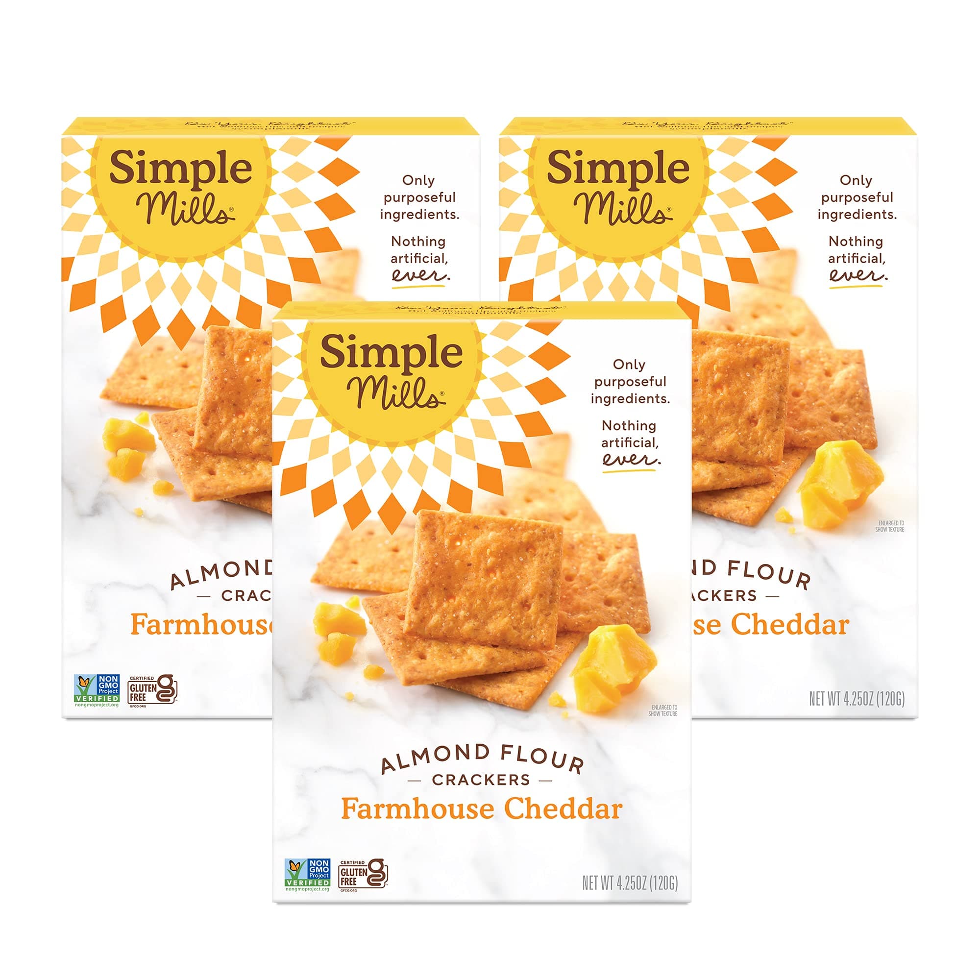 Simple Mills Almond Flour Crackers, Farmhouse Cheddar - Gluten Free, Healthy Snacks, 4.25 Ounce (Pack of 3)