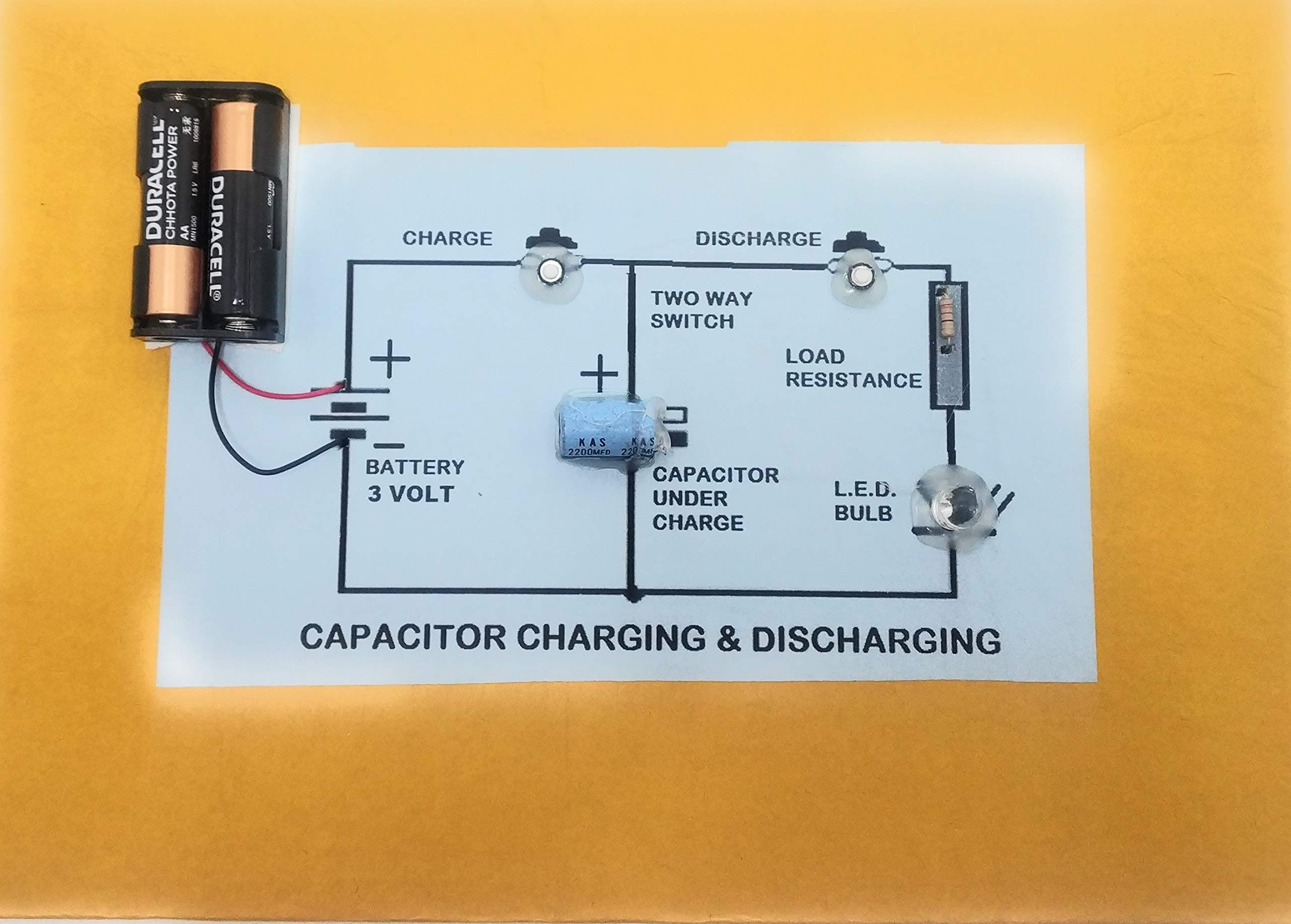 Capacitor Tester | Charging & Discharging Project Kit | Pre-Assembled, Ready-to-Use | Cardboard Base, Rectangular Shape