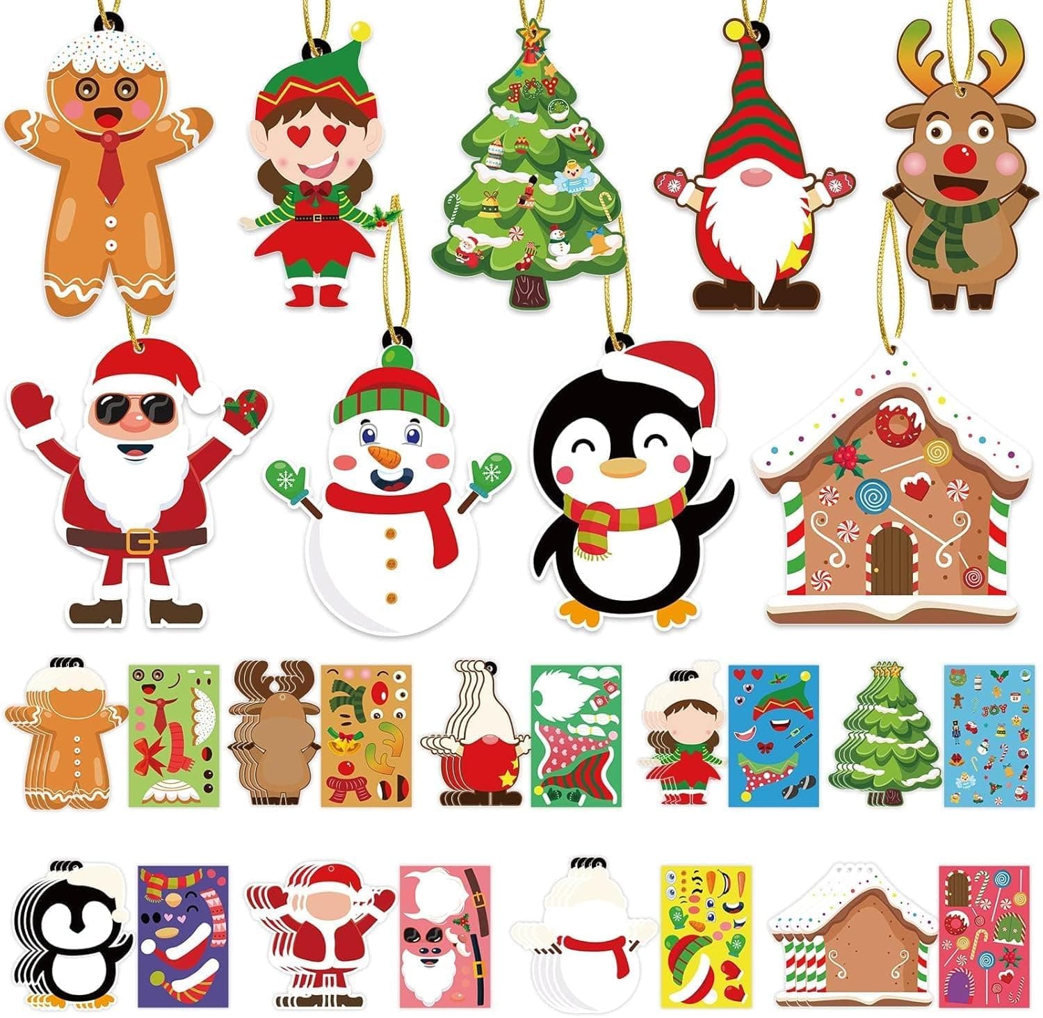 VABAMNA 36 Pack Christmas Ornament Crafts for Kids - Make Your Own Ornament Kit with Christmas Craft Stickers, Ornament Making Kit for Kids Holiday Xmas Classroom Party Favors