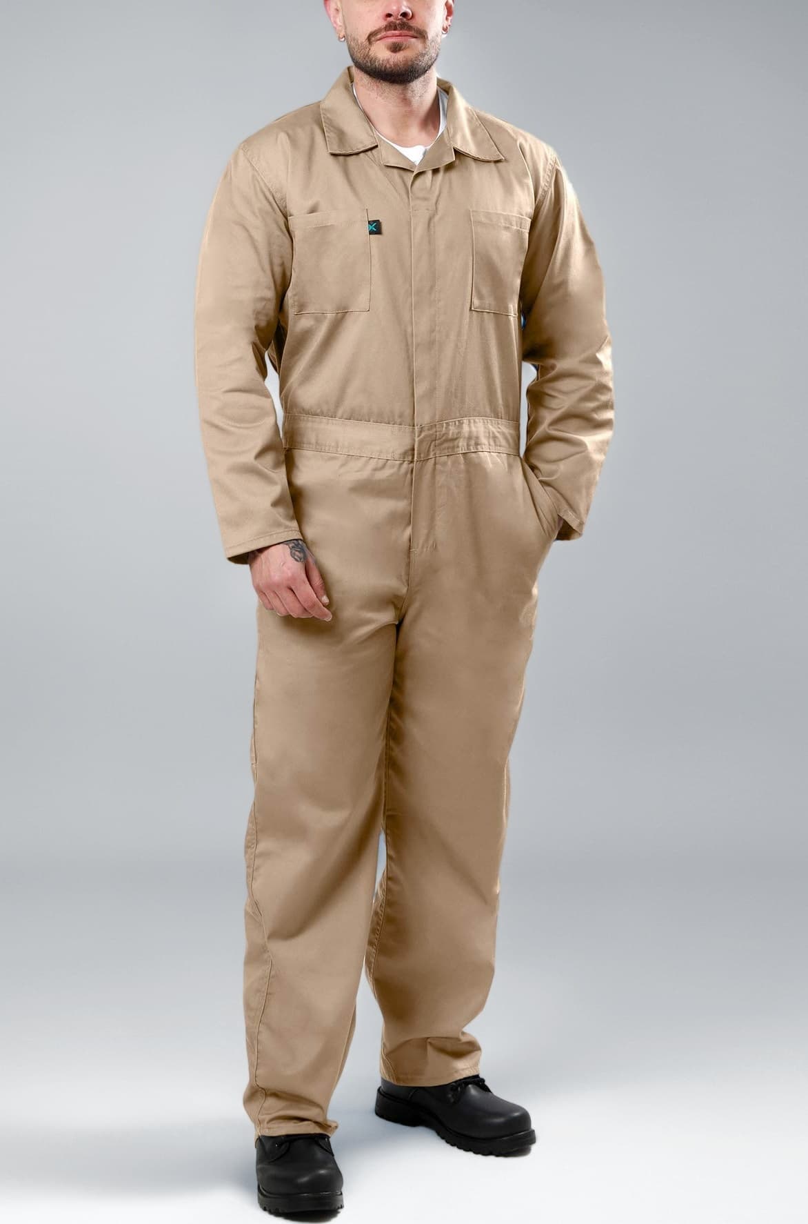 Deluxe Long Sleeve Cotton Blend Coverall with Multi Pockets and Antistatic Zipper