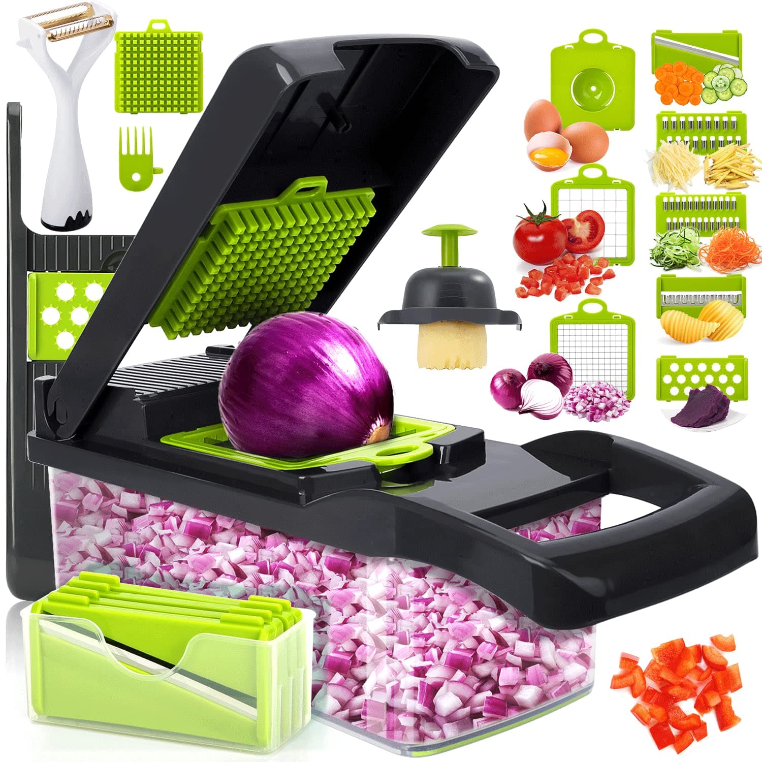 Vegetable Chopper, 15 in 1 Mandoline Veg Chopper and Dicer, Food Chopper, Chopper for Salad Onion Veg Garlic Potato, Kitchen Multifunctional Vegetable Cutter (Gray)