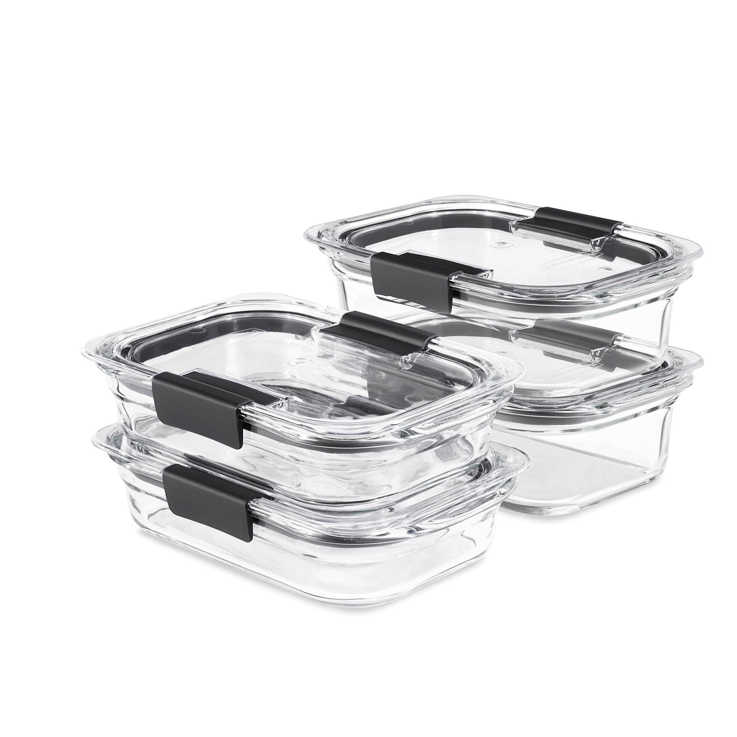 Brilliance Glass Food Storage set of 4 containers 8 total pieces (4 containers + 4 lids) for Lunch Meal Prep and Leftovers Dishwasher and Oven Safe Clear/Grey